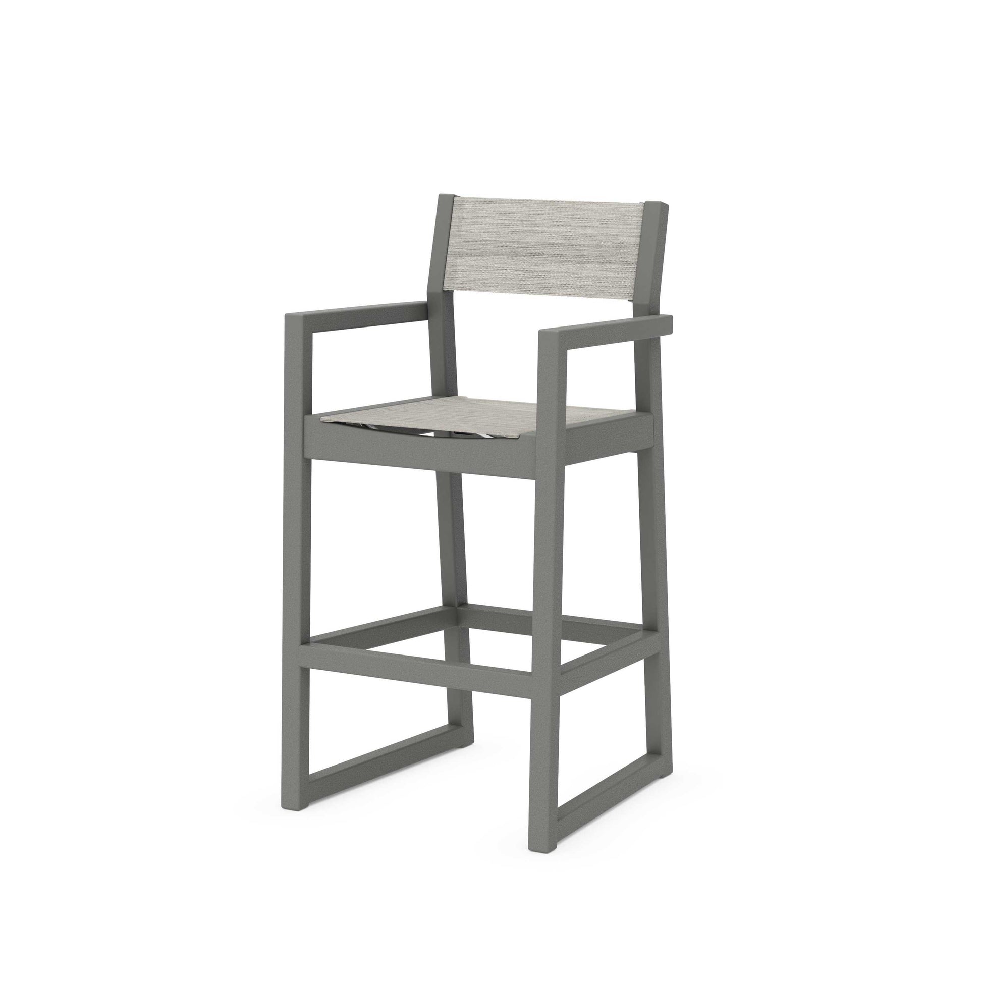 POLYWOOD EDGE Sling Bar Arm Chair — Slate Grey / Birch Sling