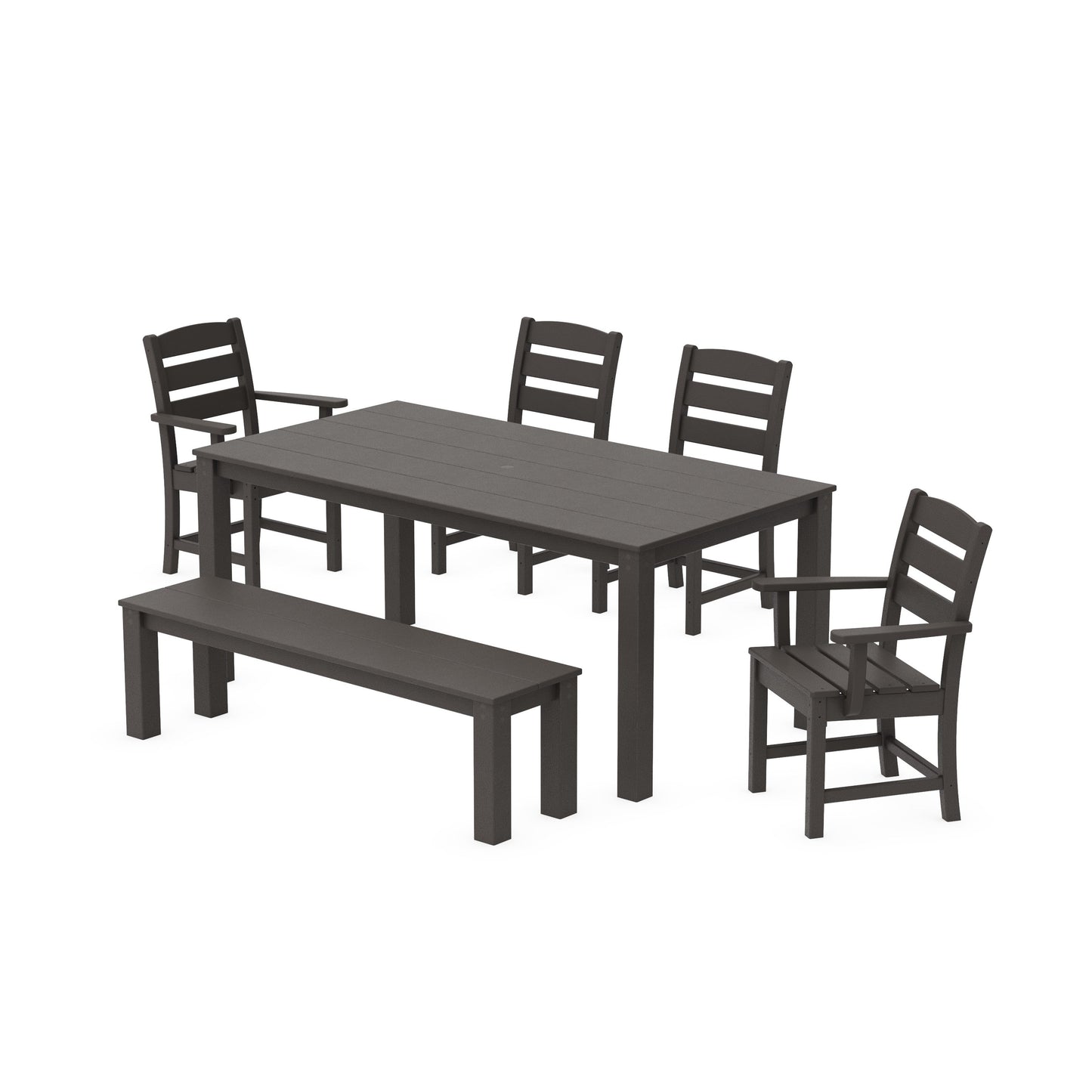 POLYWOOD Lakeside 6-Piece Parsons Dining Set with Bench — Vintage Coffee