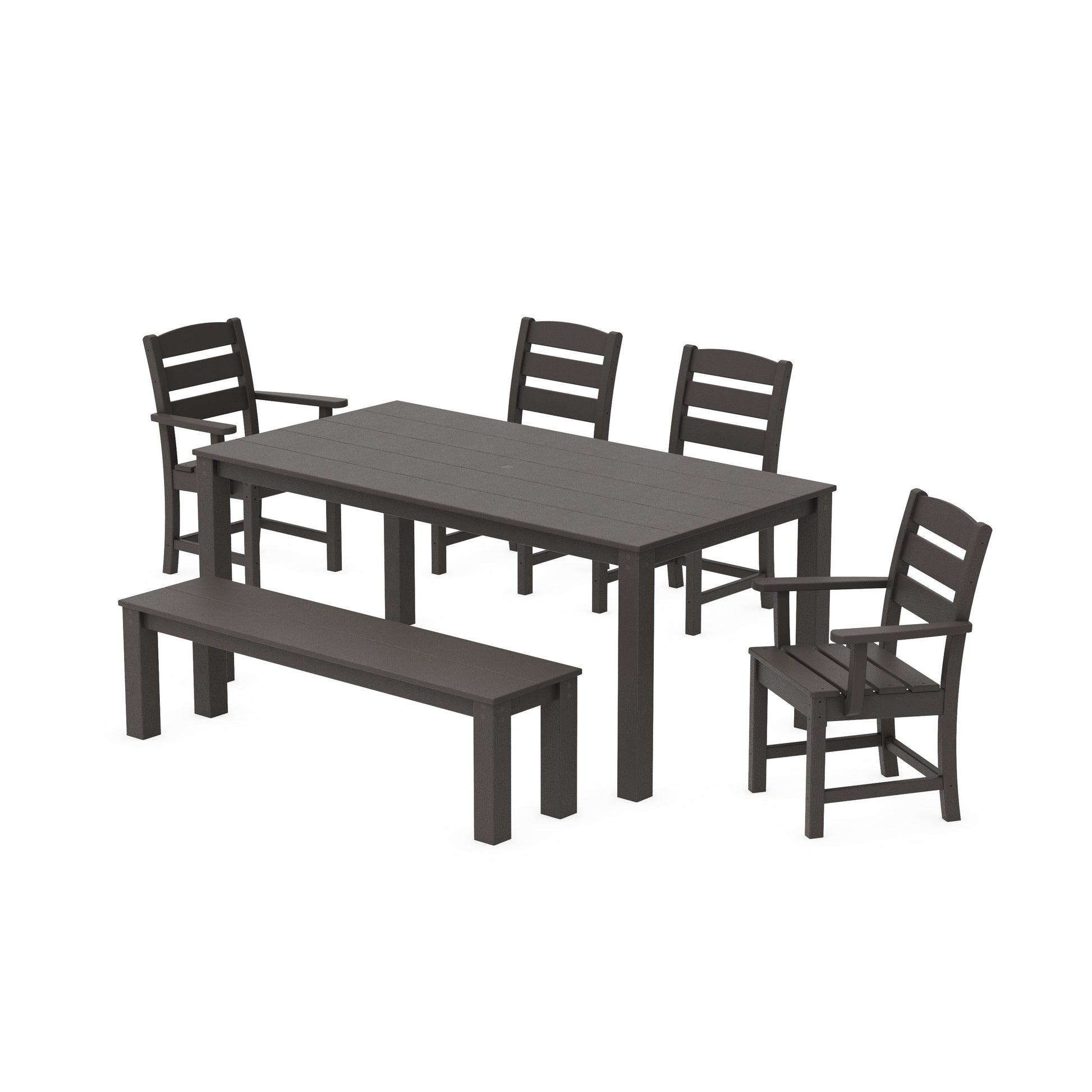 POLYWOOD Lakeside 6-Piece Parsons Dining Set with Bench — Vintage Coffee