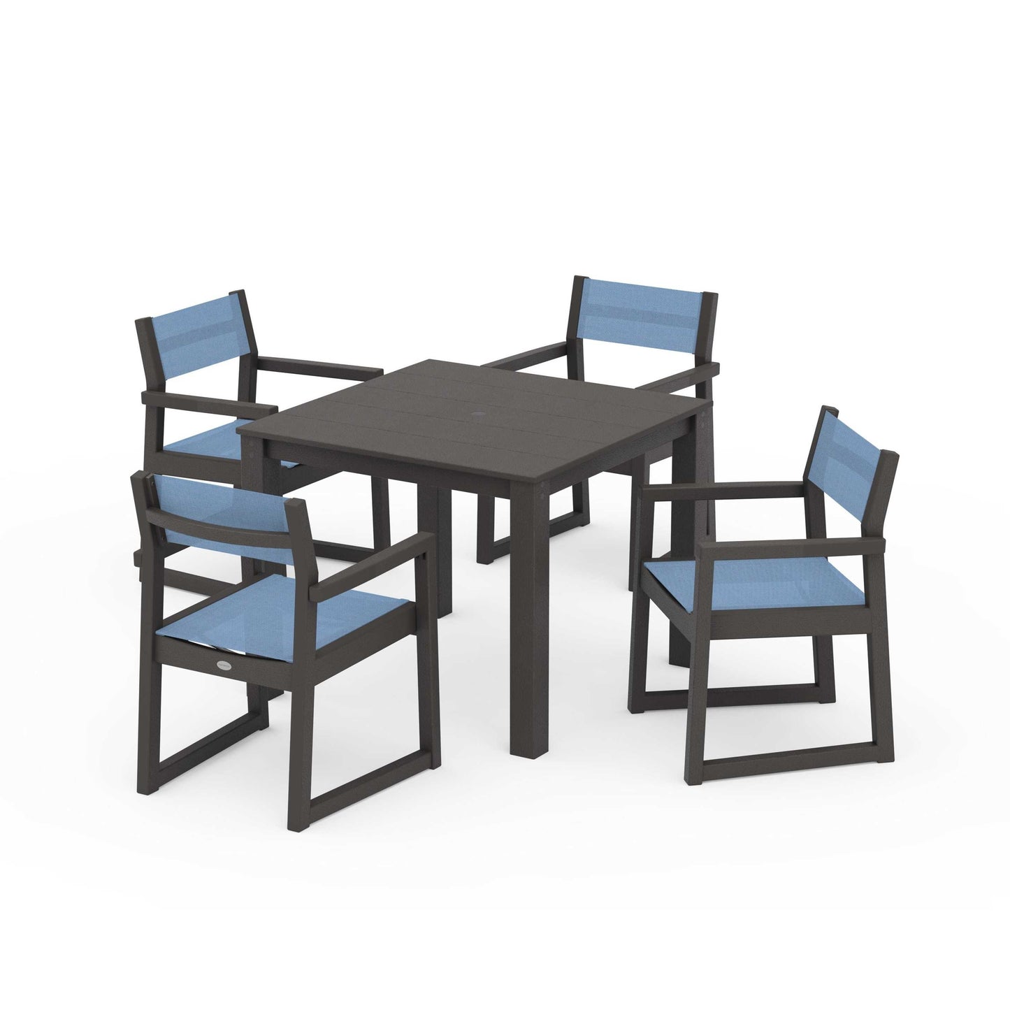 POLYWOOD EDGE Sling Arm Chair 5-Piece Parsons Dining Set — Vintage Coffee / Poolside Sling