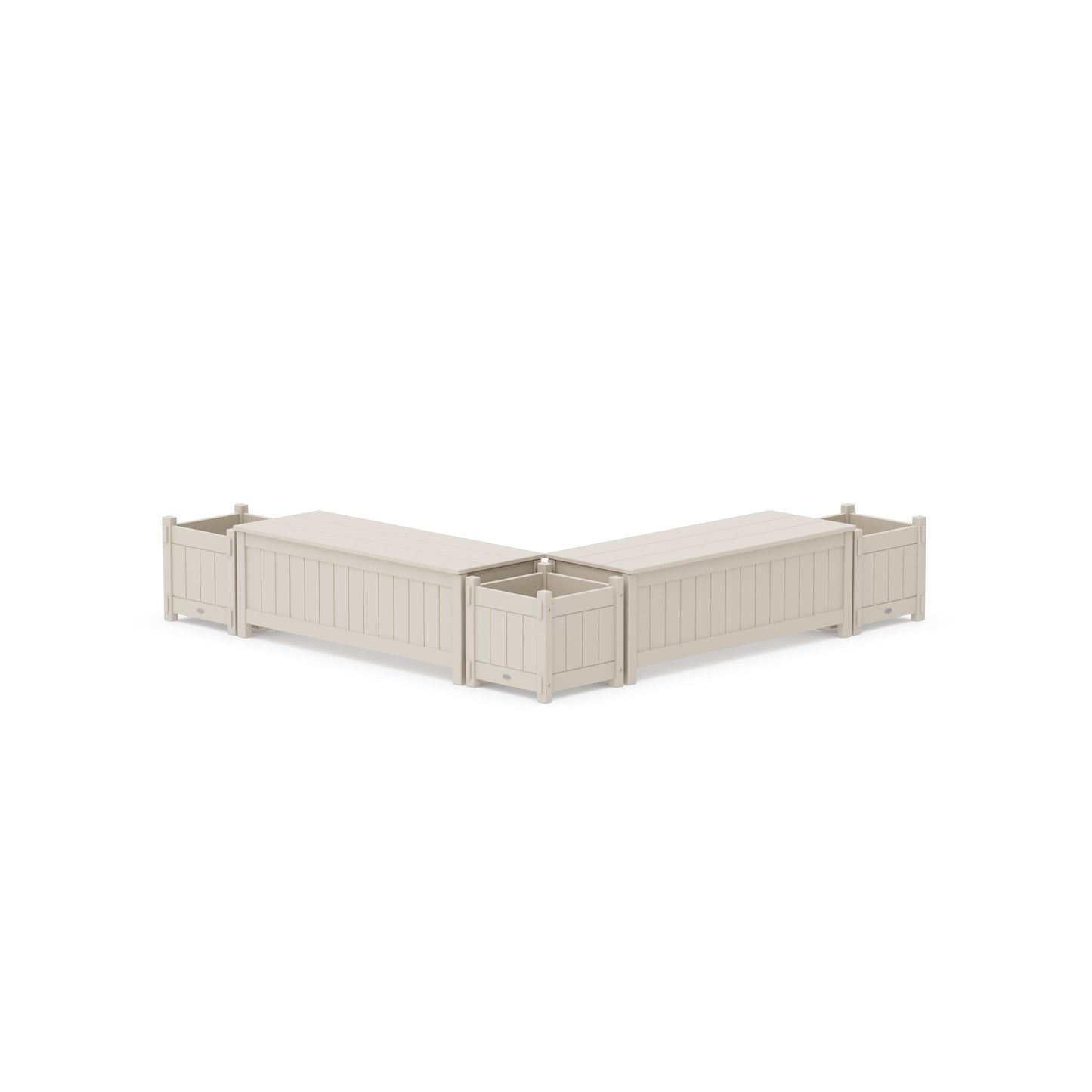 POLYWOOD 48" Vineyard L- Shaped Planter Storage Bench Corner Set — Sand