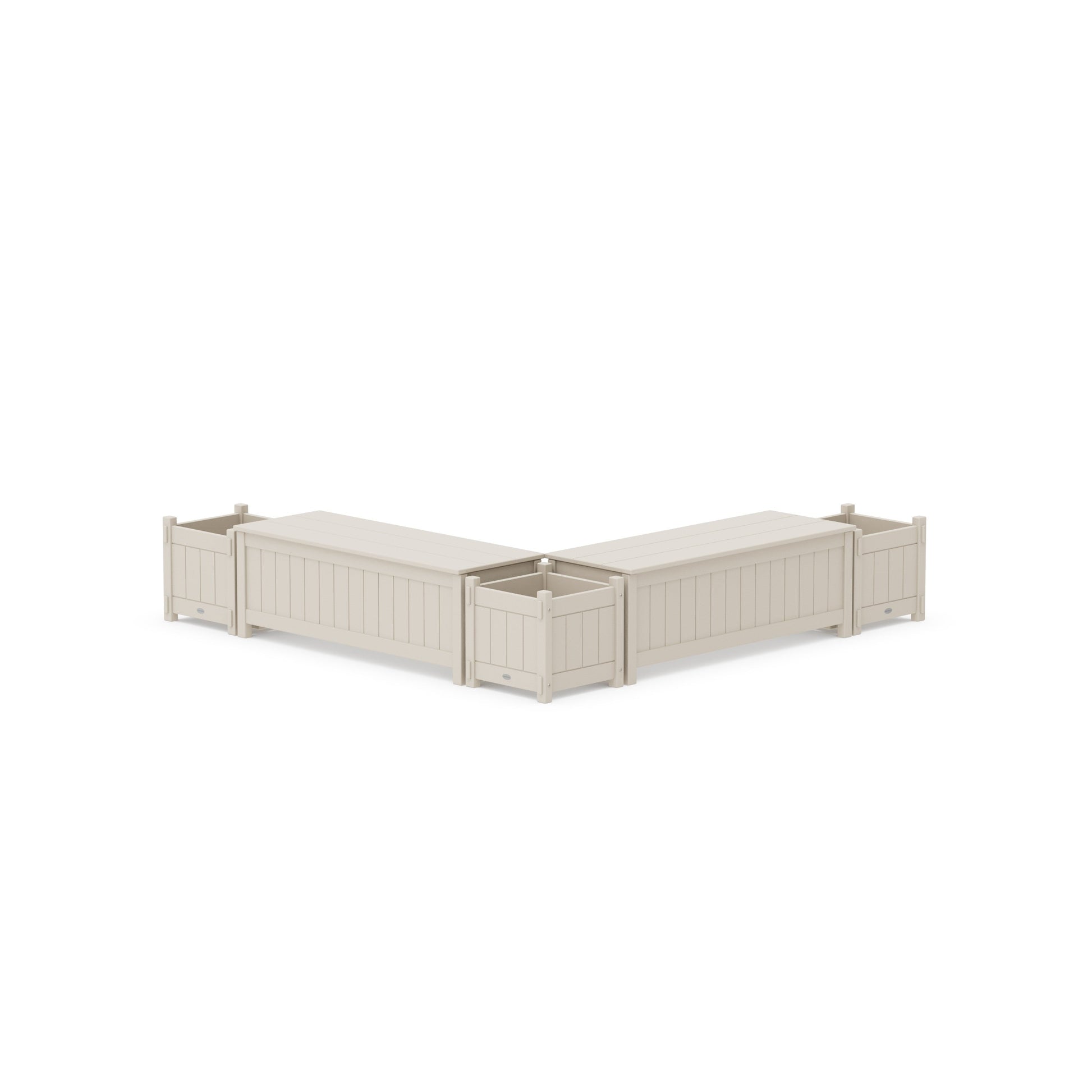 POLYWOOD 48" Vineyard L- Shaped Planter Storage Bench Corner Set — Sand