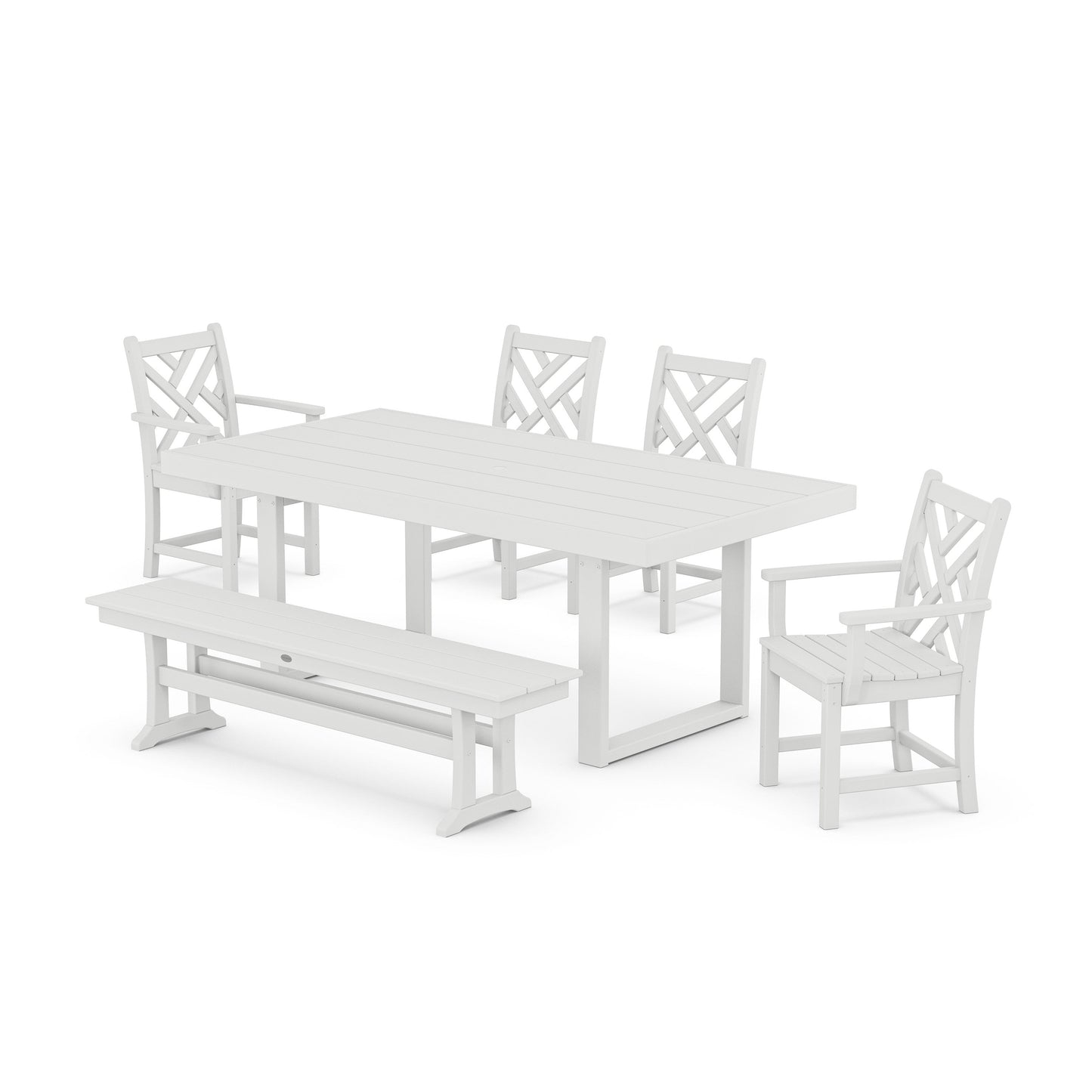 POLYWOOD Chippendale 6-Piece Dining Set with Bench — White