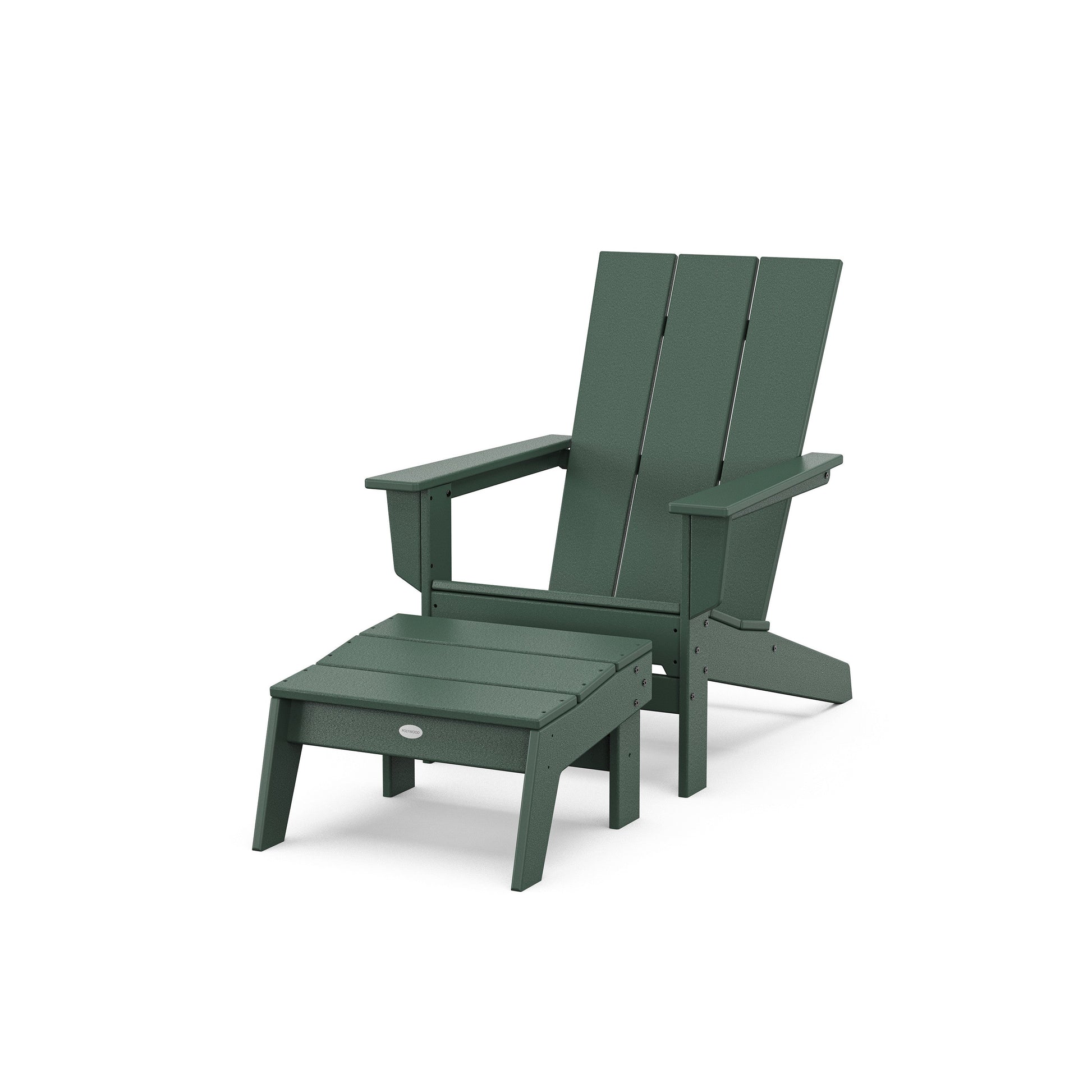 POLYWOOD Modern Studio Adirondack Chair with Ottoman — Green