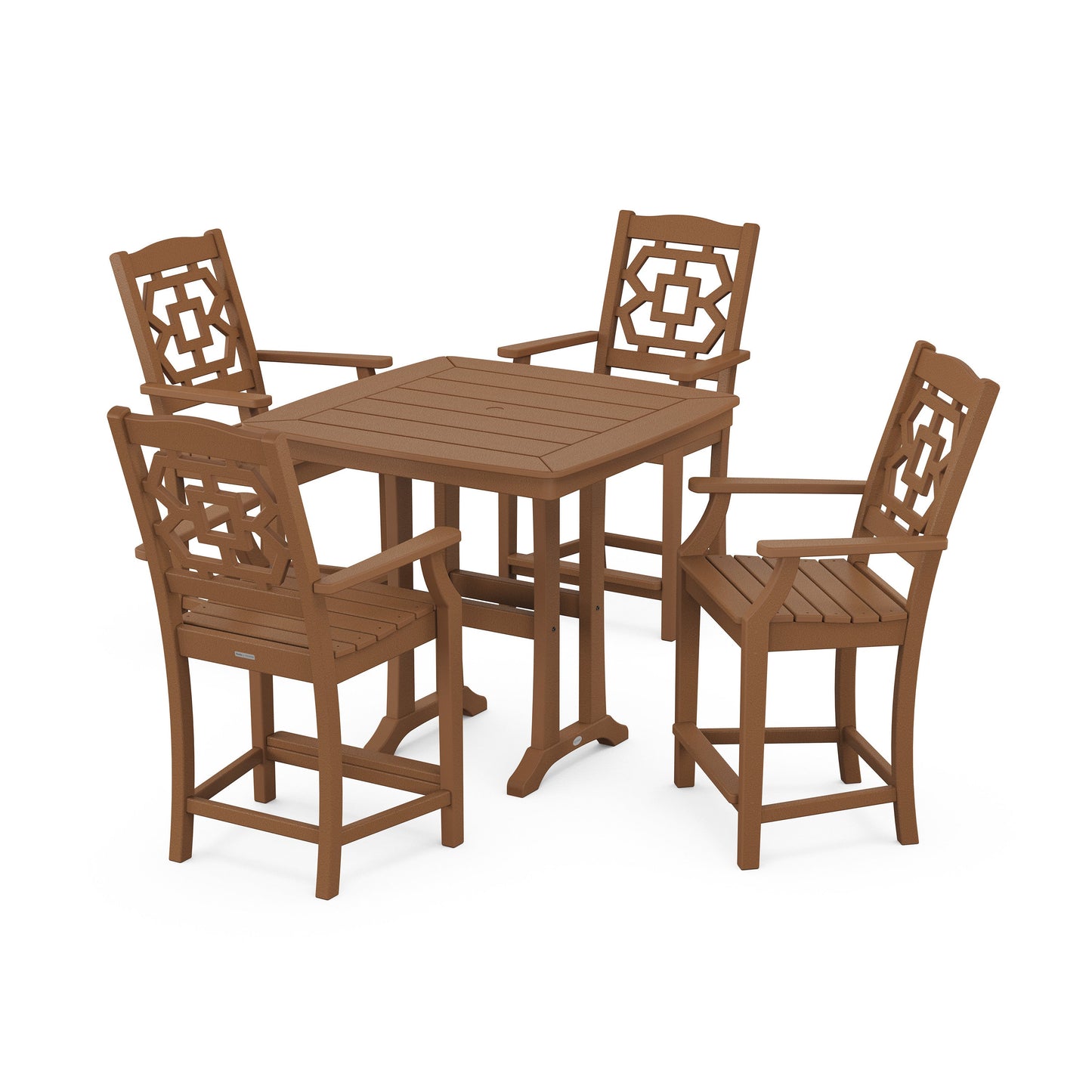POLYWOOD Chinoiserie 5-Piece Counter Set with Trestle Legs — Teak