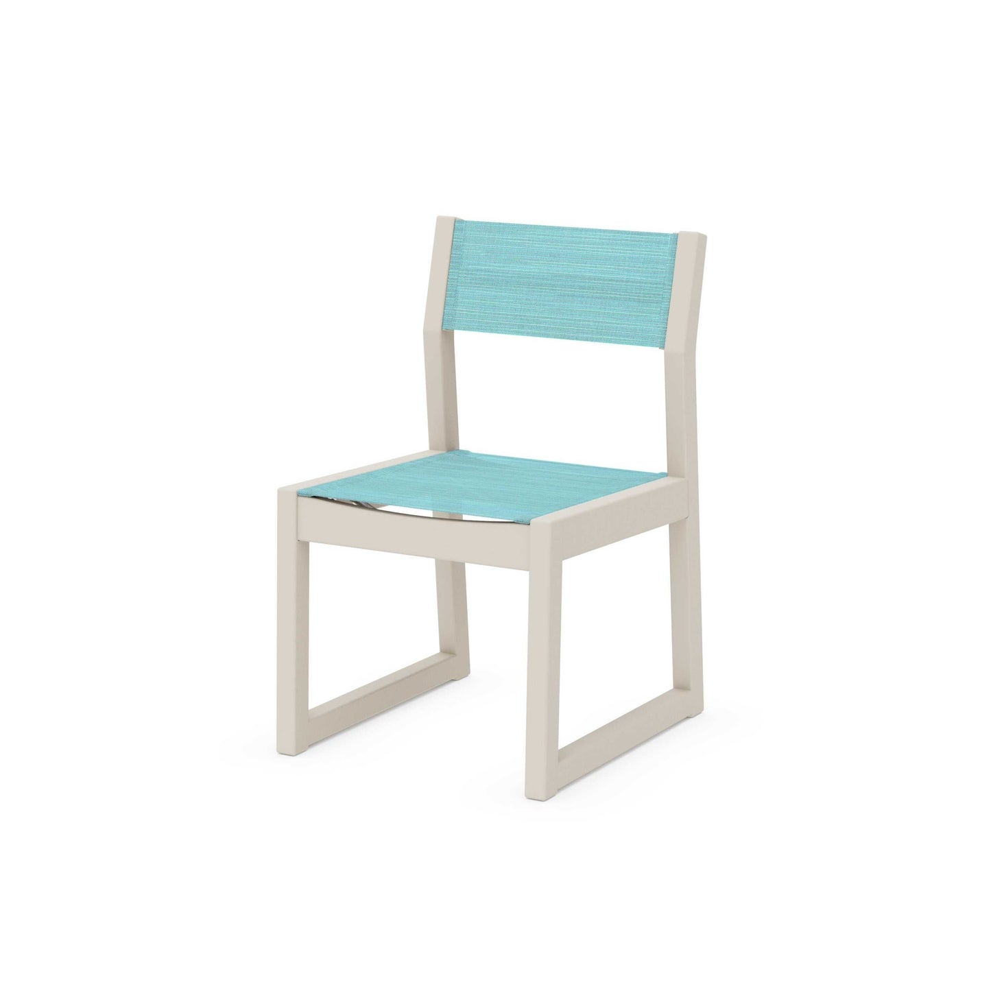 POLYWOOD EDGE Sling Dining Side Chair — Sand / Dupioni Aquamarine Sling