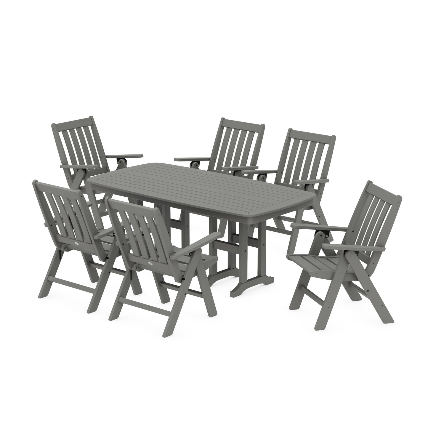 POLYWOOD Vineyard Folding Chair 7-Piece Dining Set — Slate Grey