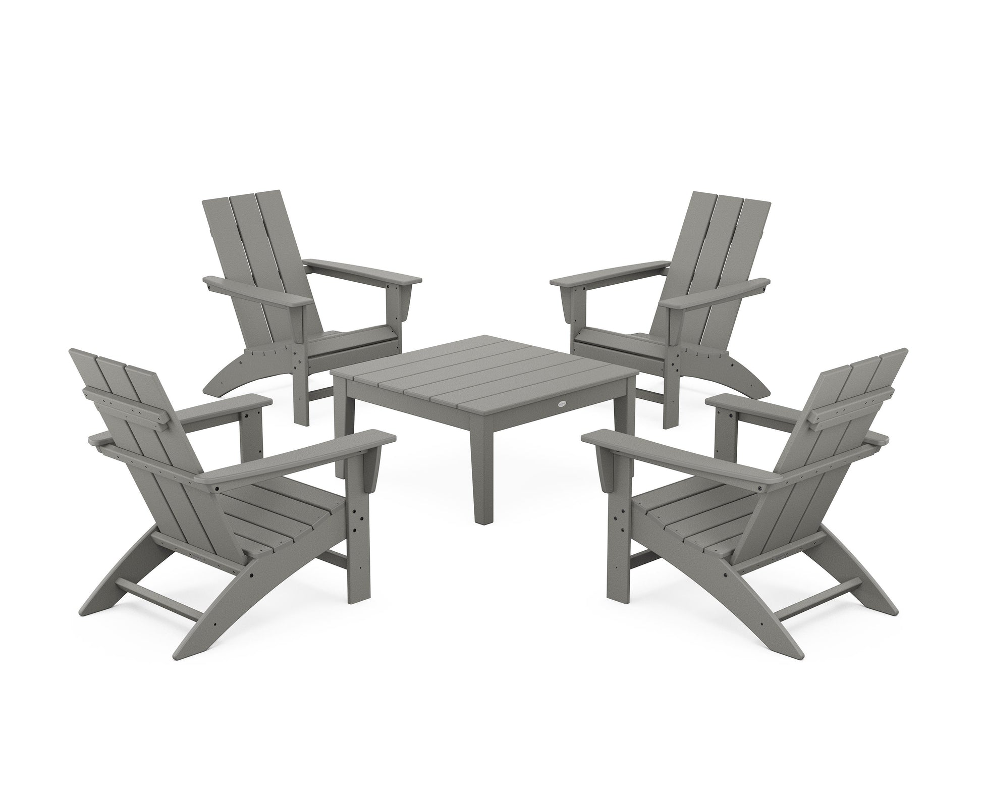 POLYWOOD 5-Piece Modern Adirondack Chair Conversation Set with 36" Conversation Table — Slate Grey