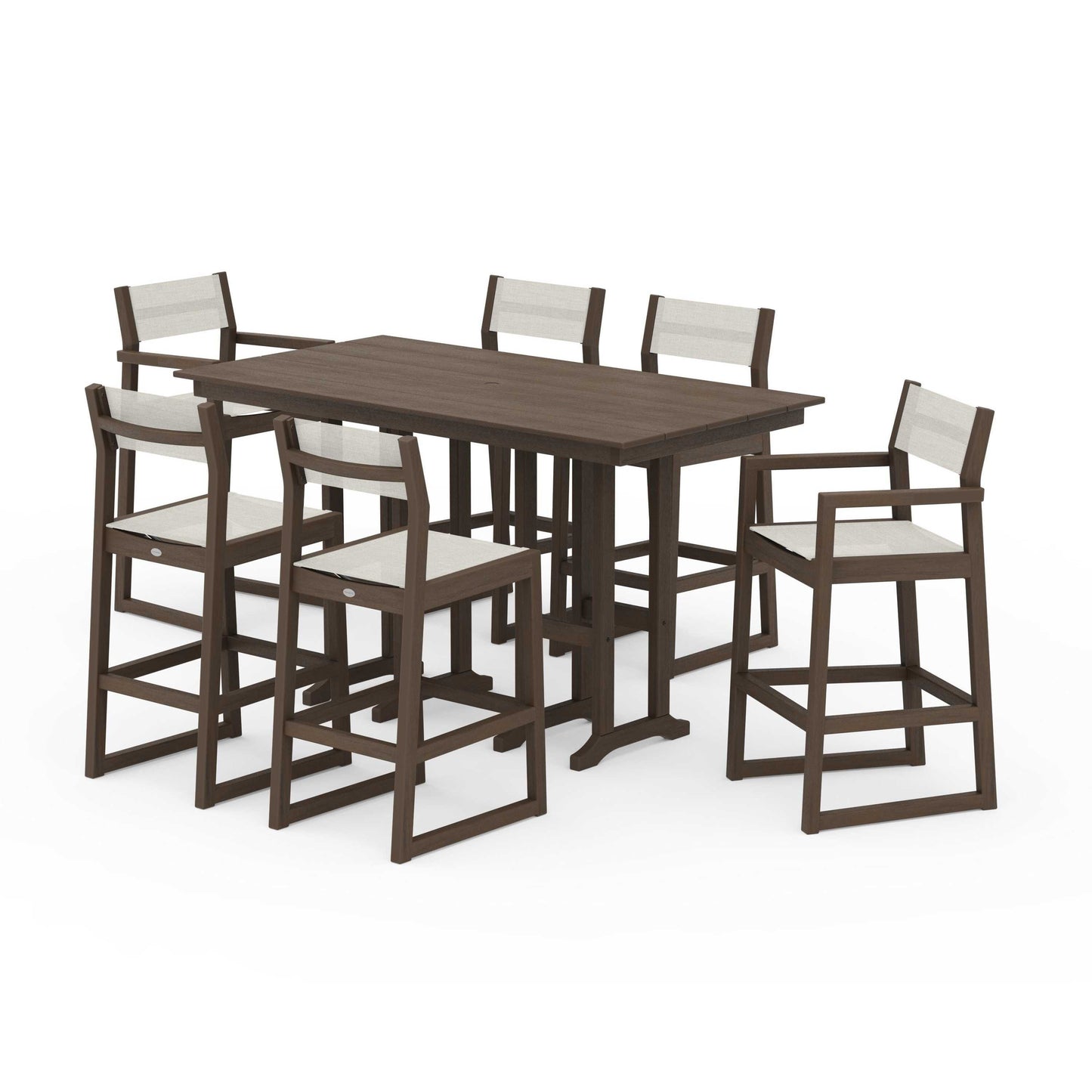 POLYWOOD EDGE Sling 7-Piece Farmhouse Bar Set — Kona / Parchment Sling