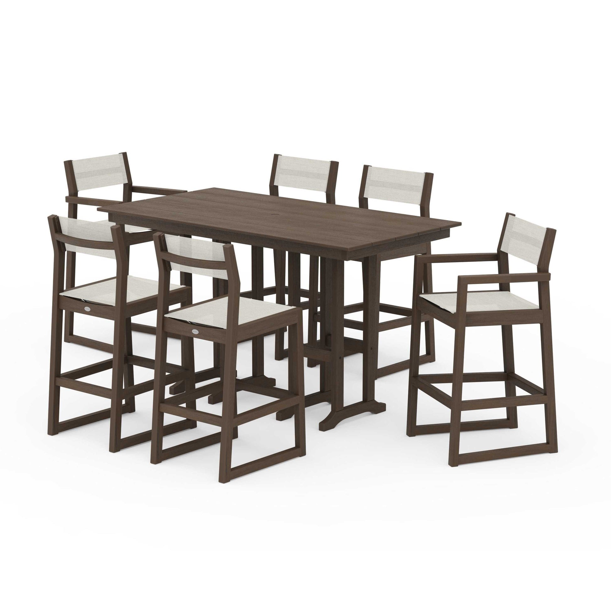 POLYWOOD EDGE Sling 7-Piece Farmhouse Bar Set — Kona / Parchment Sling