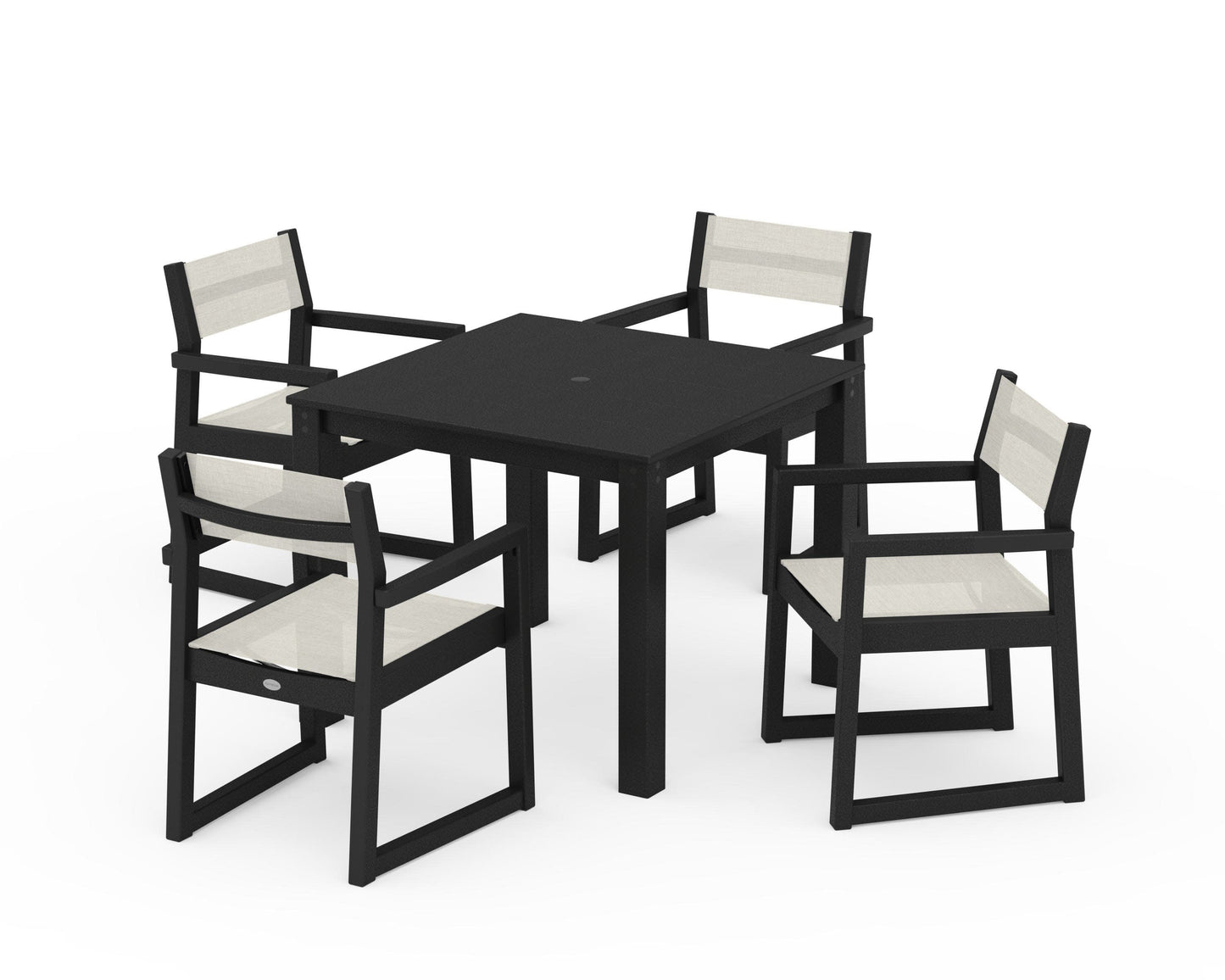 POLYWOOD EDGE Sling Arm Chair 5-Piece Parsons Dining Set — Black / Parchment Sling