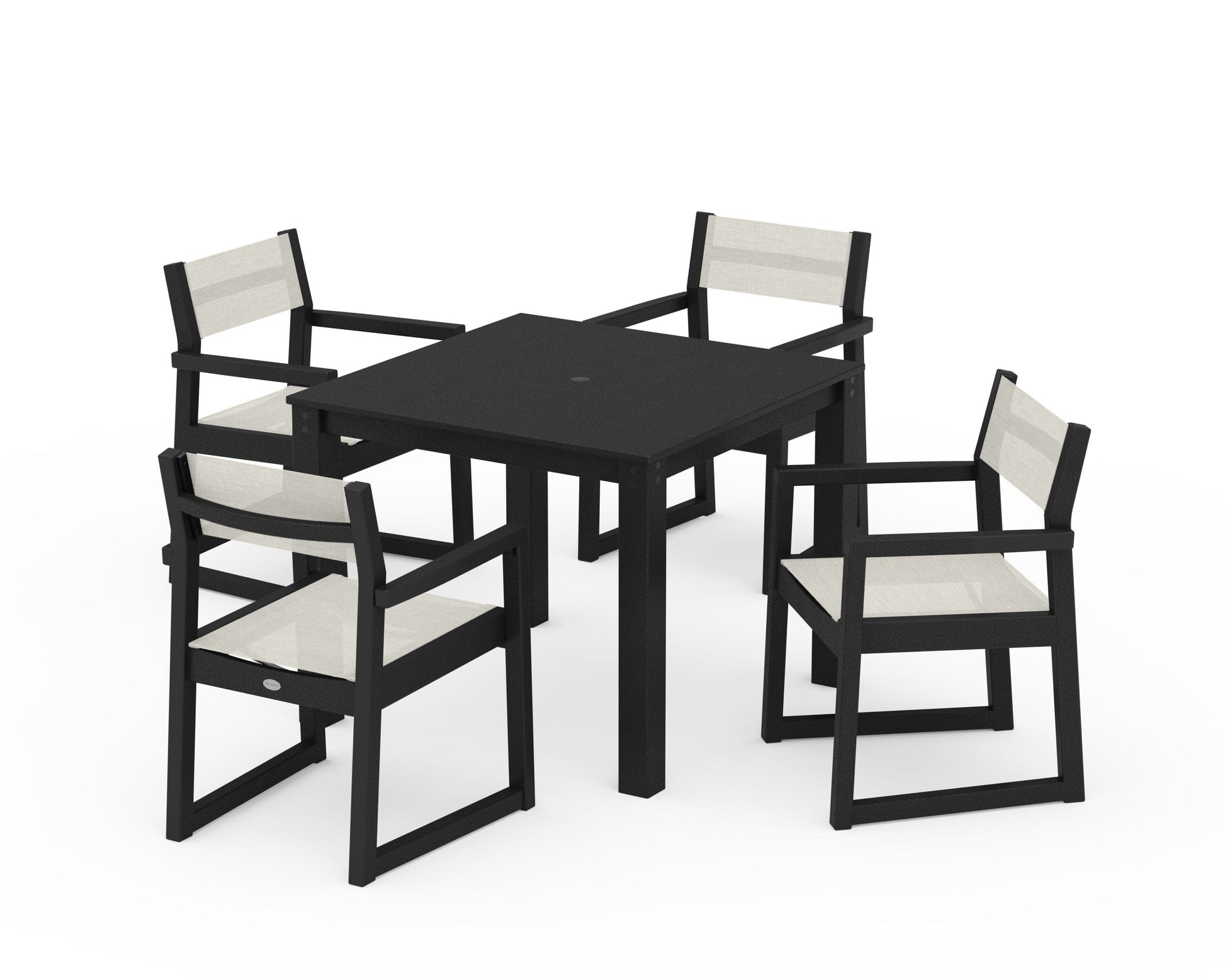 POLYWOOD EDGE Sling Arm Chair 5-Piece Parsons Dining Set — Black / Parchment Sling