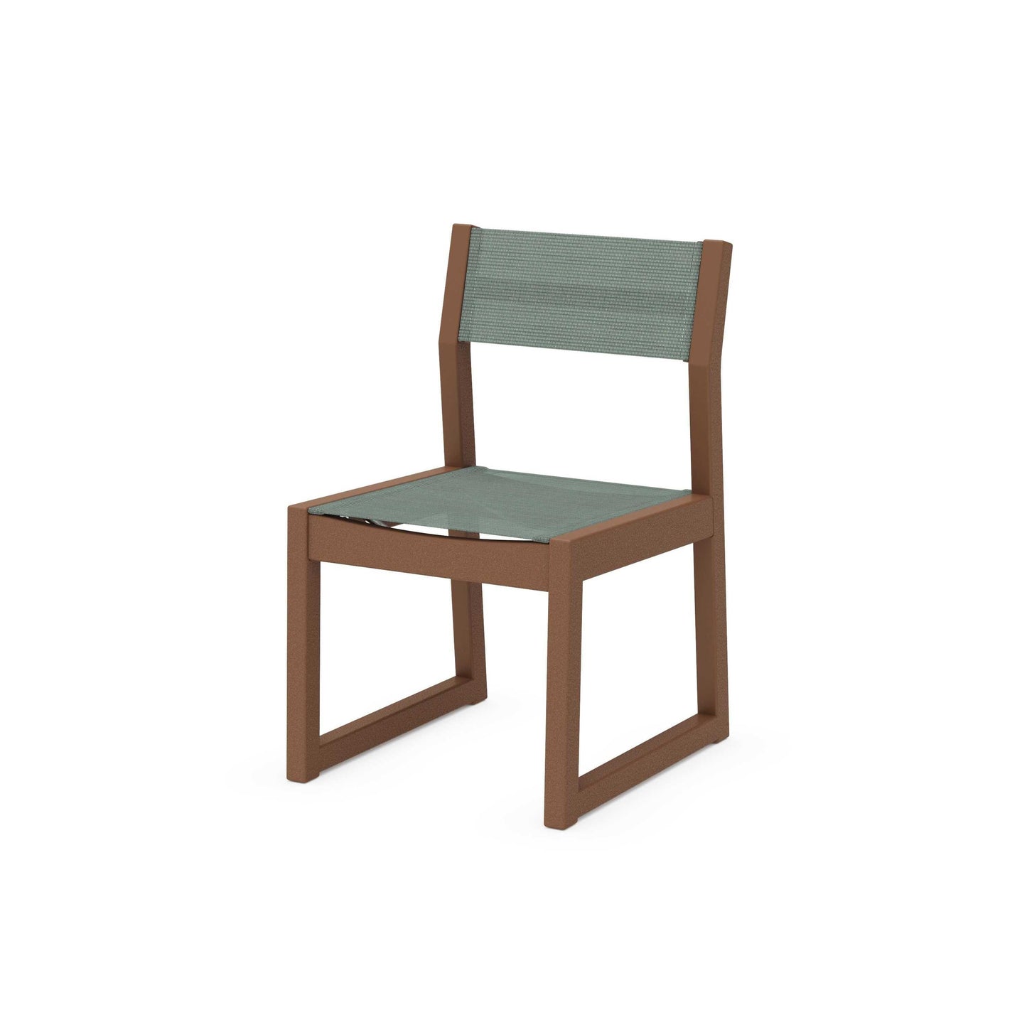 POLYWOOD EDGE Sling Dining Side Chair — Teak / Dupioni Sea Mist Sling