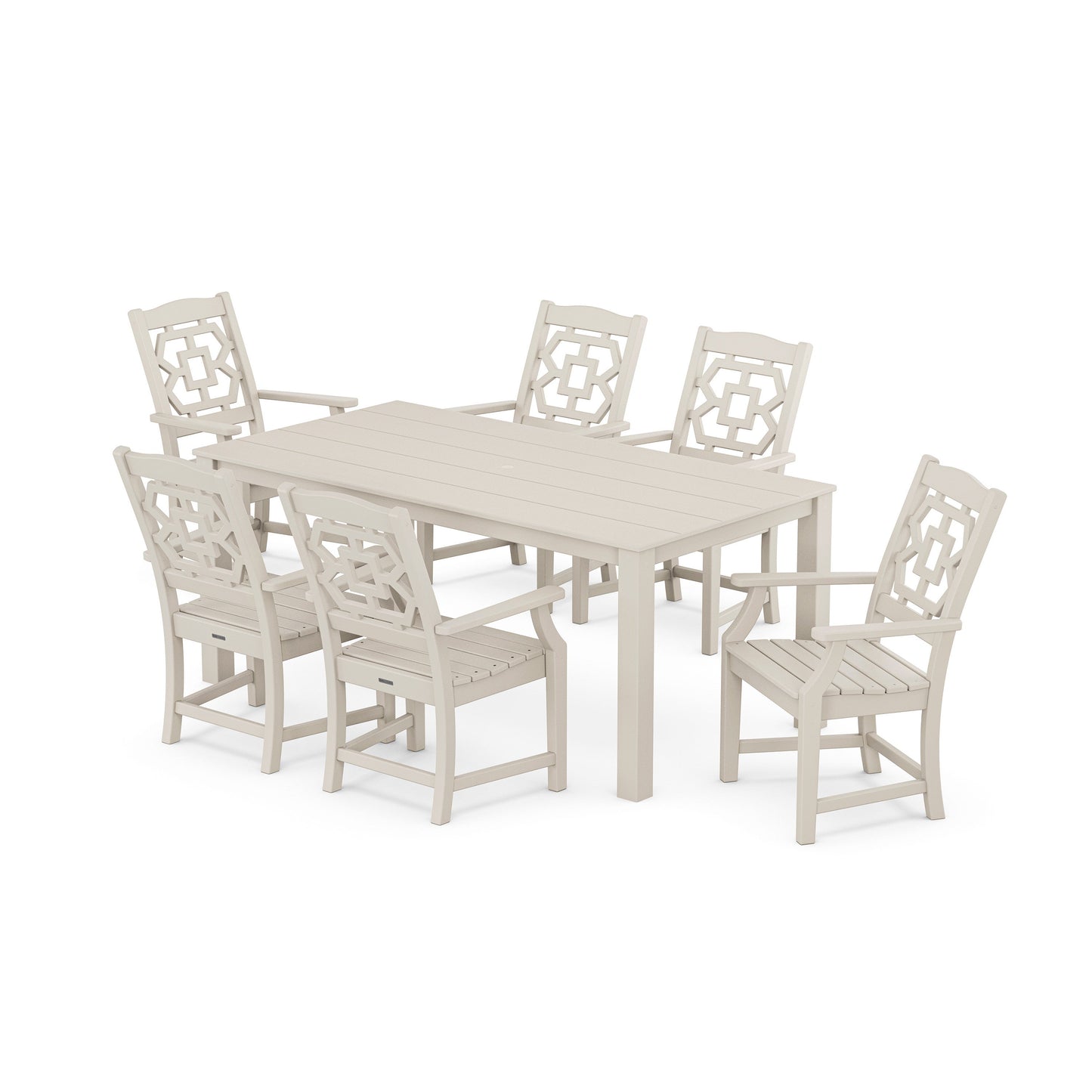 POLYWOOD Chinoiserie Arm Chair 7-Piece Parsons Dining Set — Sand