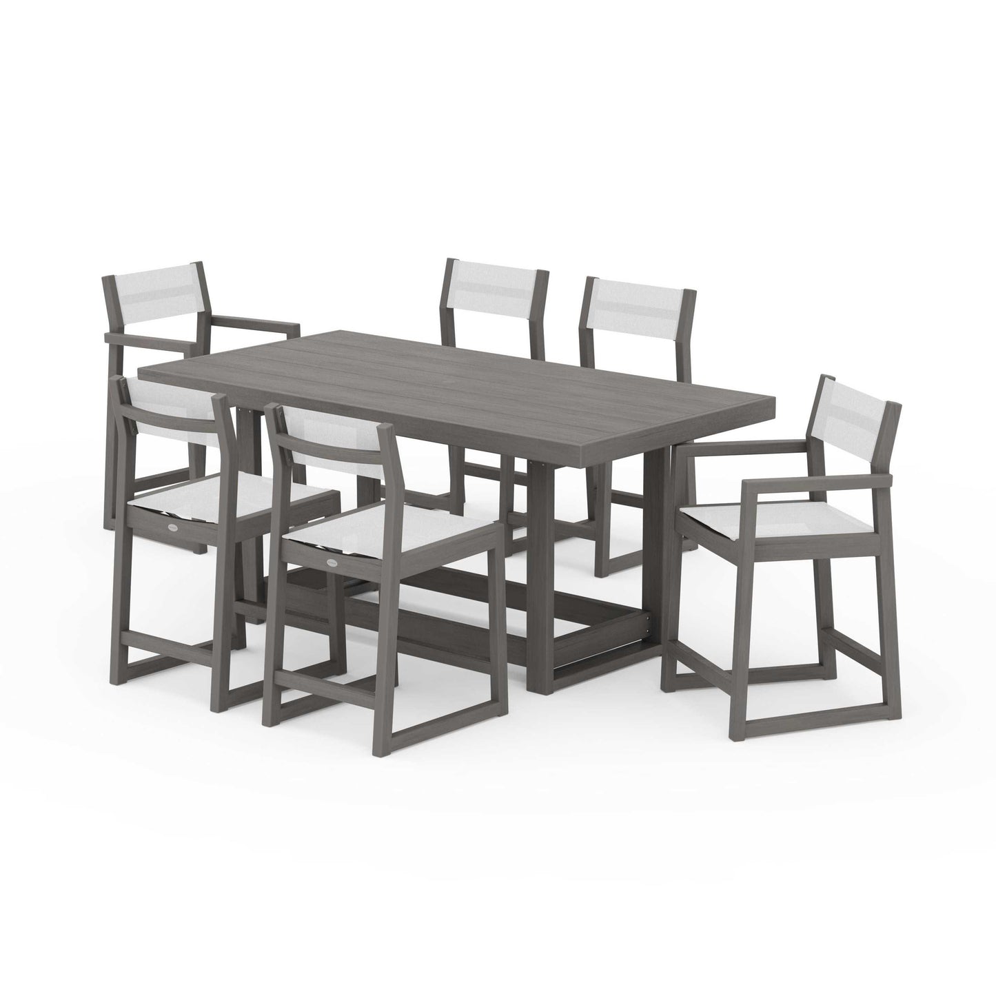 POLYWOOD EDGE Sling 7-Piece Counter Table Set — Driftwood / White Sling