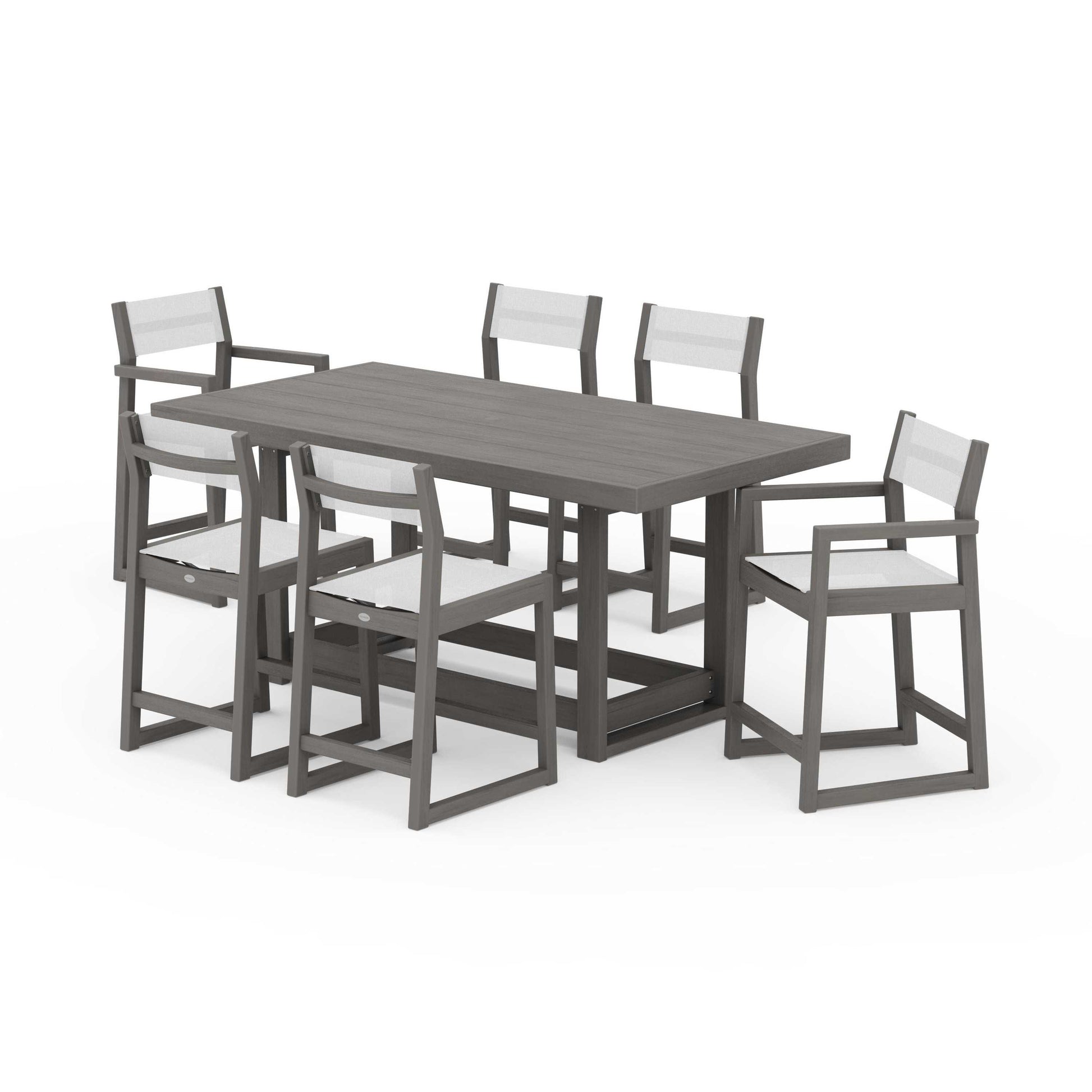POLYWOOD EDGE Sling 7-Piece Counter Table Set — Driftwood / White Sling