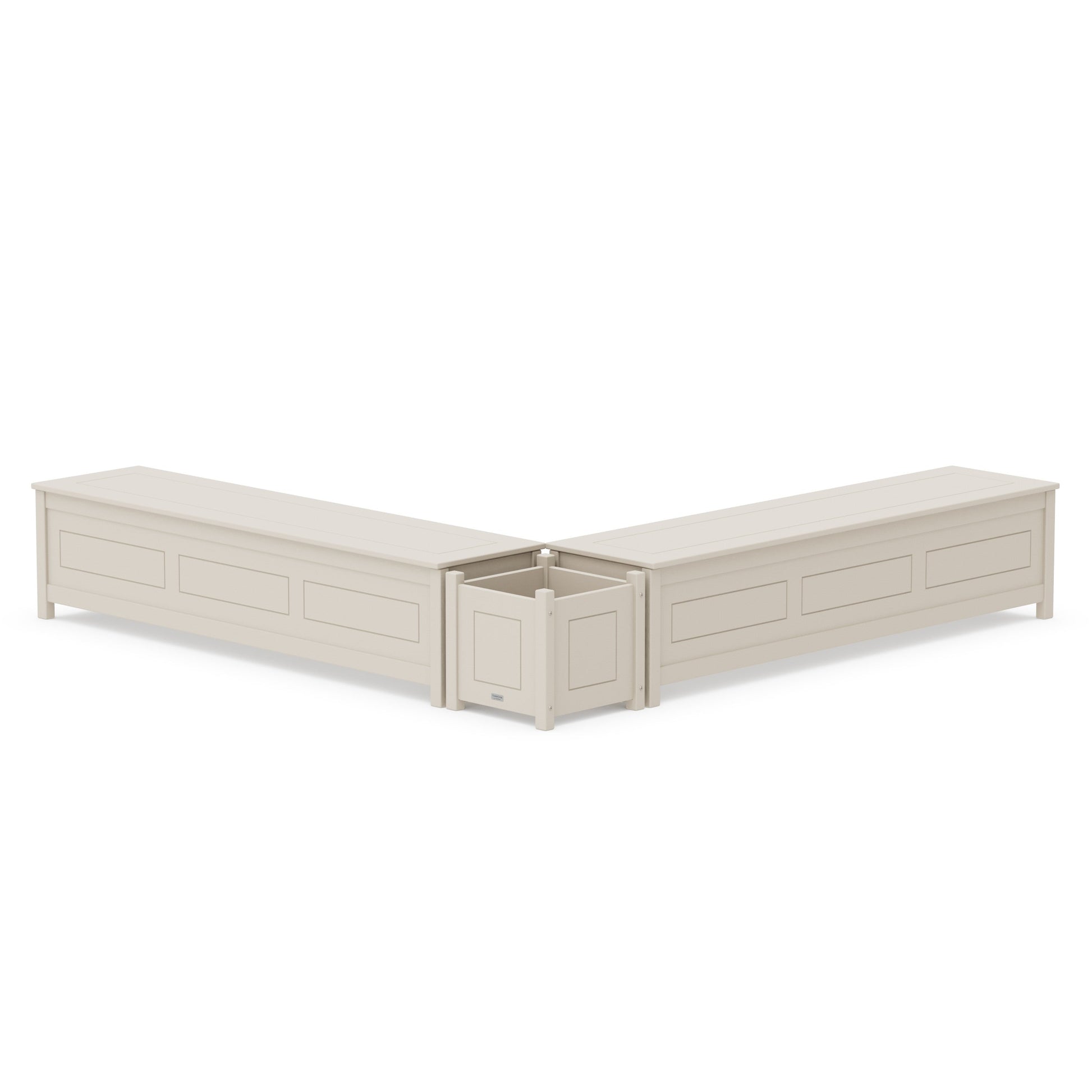 POLYWOOD 72" Country Living L- Shaped Planter Storage Bench Set — Sand