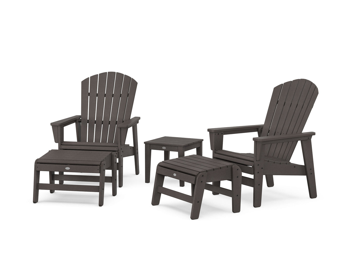 POLYWOOD 5-Piece Nautical Grand Upright Adirondack Set with Ottomans and Side Table — Vintage Coffee