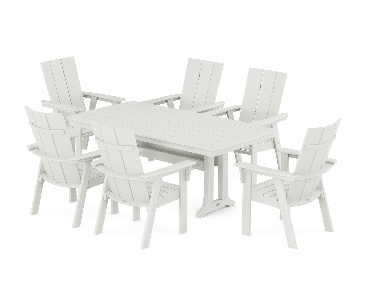 POLYWOOD Modern Curveback Adirondack 7-Piece Dining Set with Trestle Legs — Vintage White
