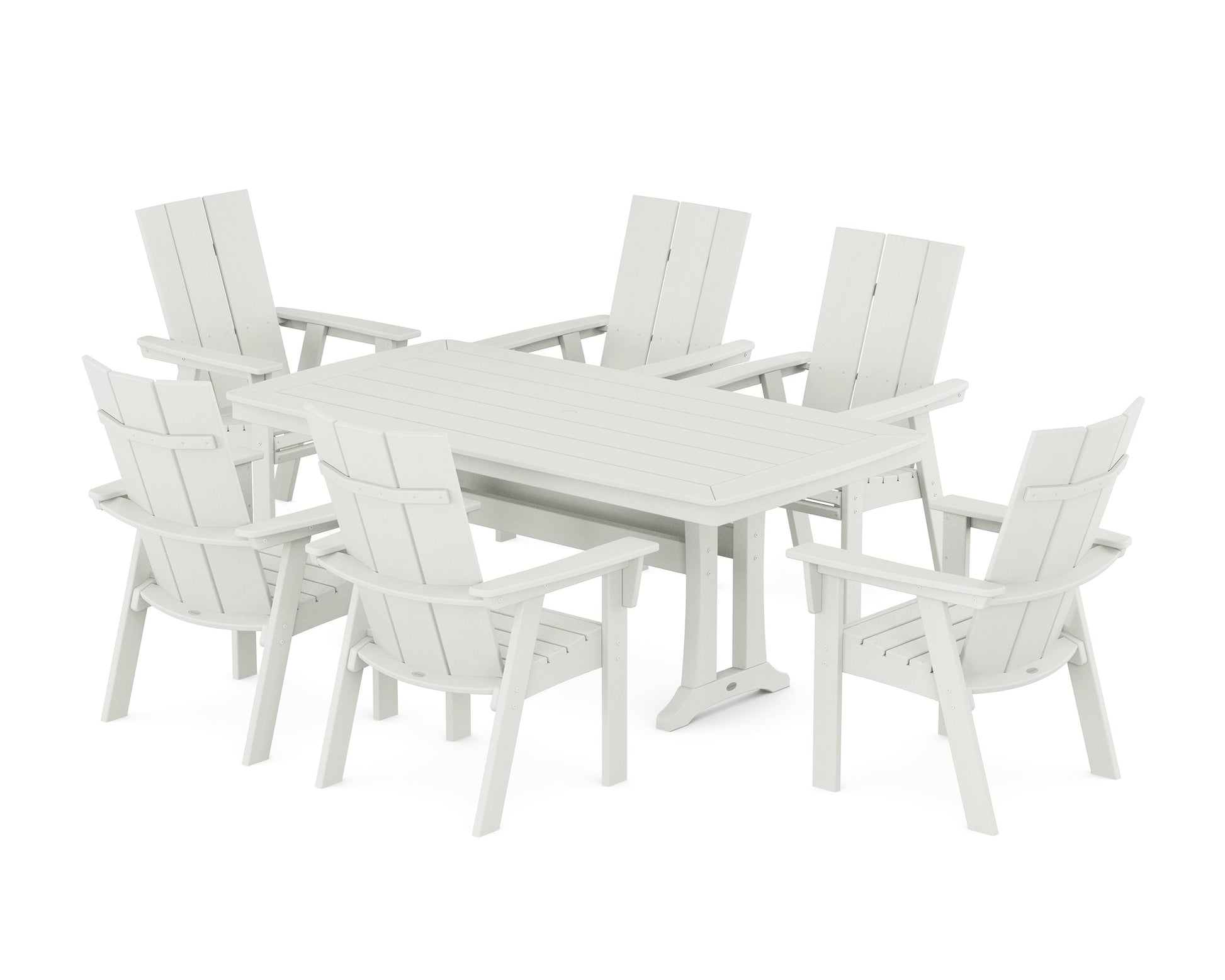 POLYWOOD Modern Curveback Adirondack 7-Piece Dining Set with Trestle Legs — Vintage White