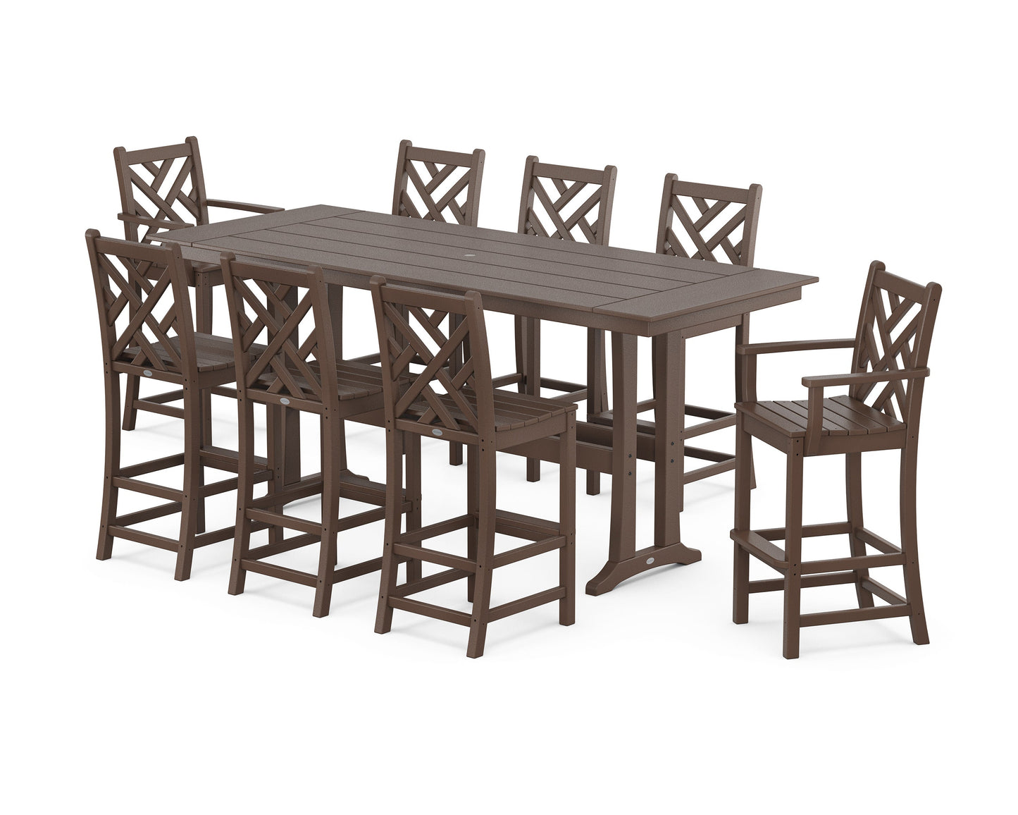 POLYWOOD Chippendale 9-Piece Farmhouse Bar Set with Trestle Legs — Mahogany