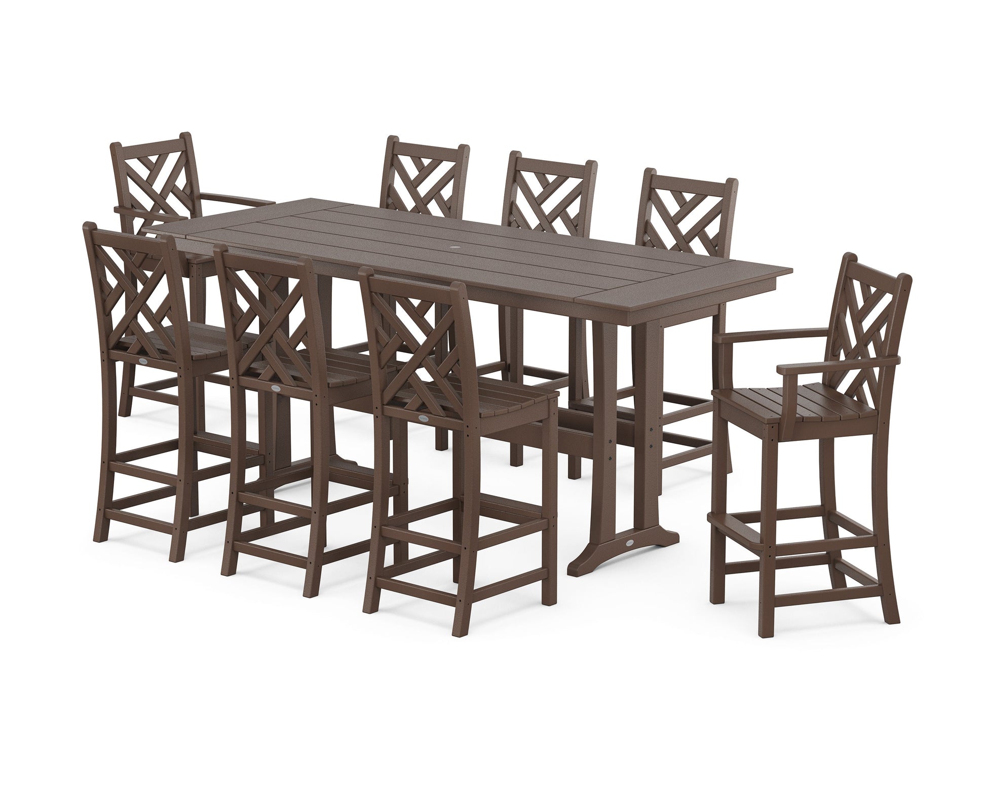 POLYWOOD Chippendale 9-Piece Farmhouse Bar Set with Trestle Legs — Mahogany