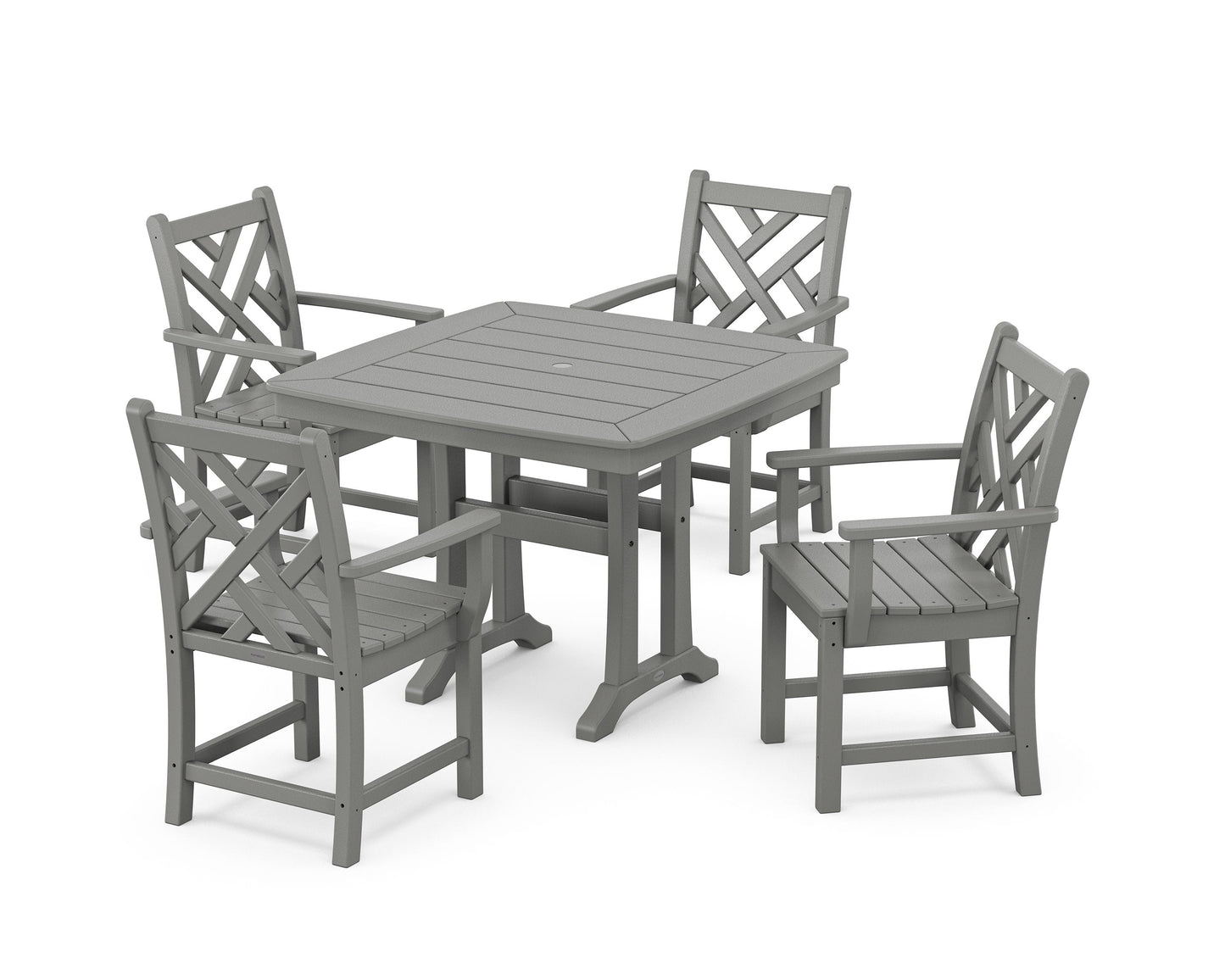 POLYWOOD Chippendale 5-Piece Dining Set with Trestle Legs — Slate Grey
