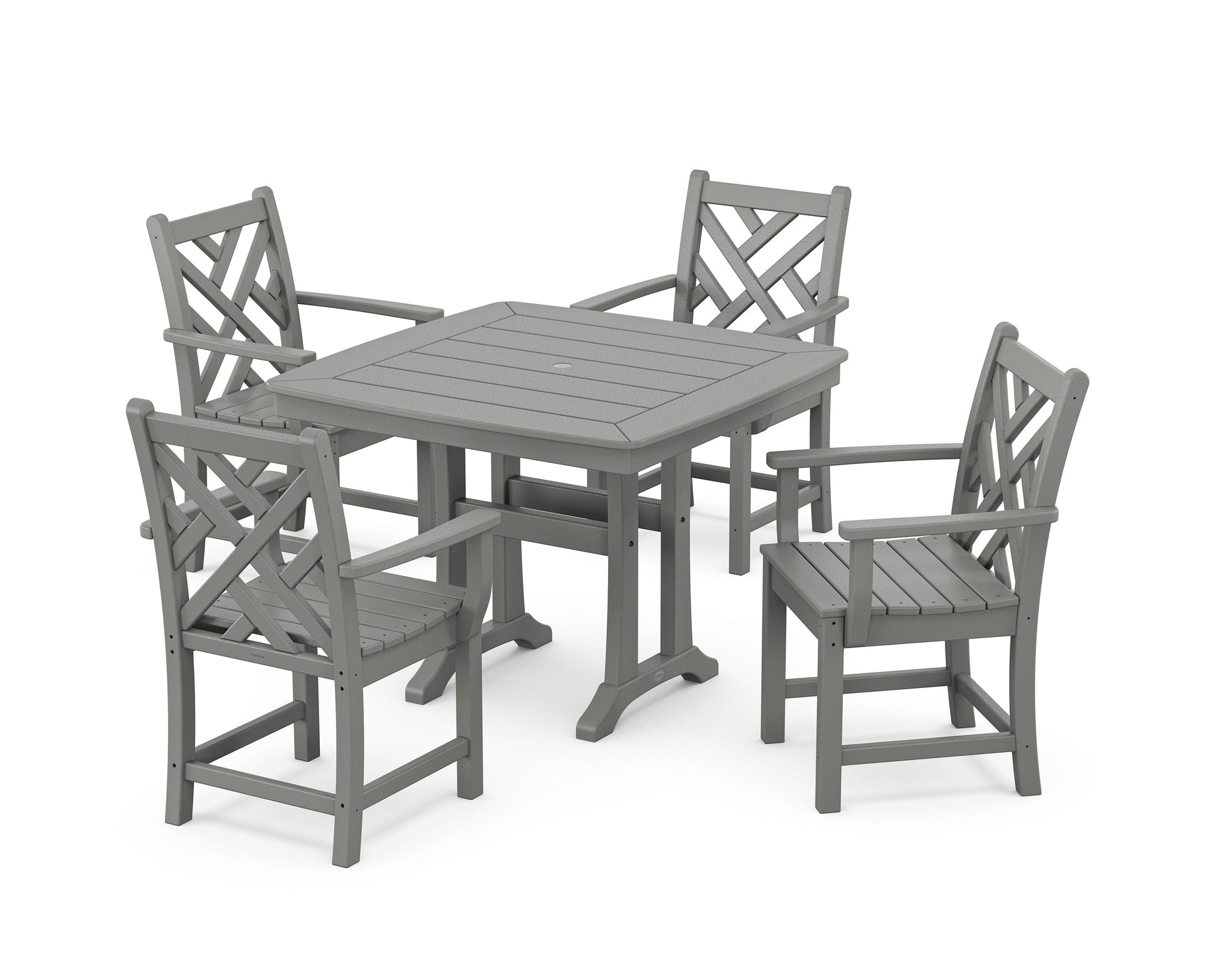 POLYWOOD Chippendale 5-Piece Dining Set with Trestle Legs — Slate Grey