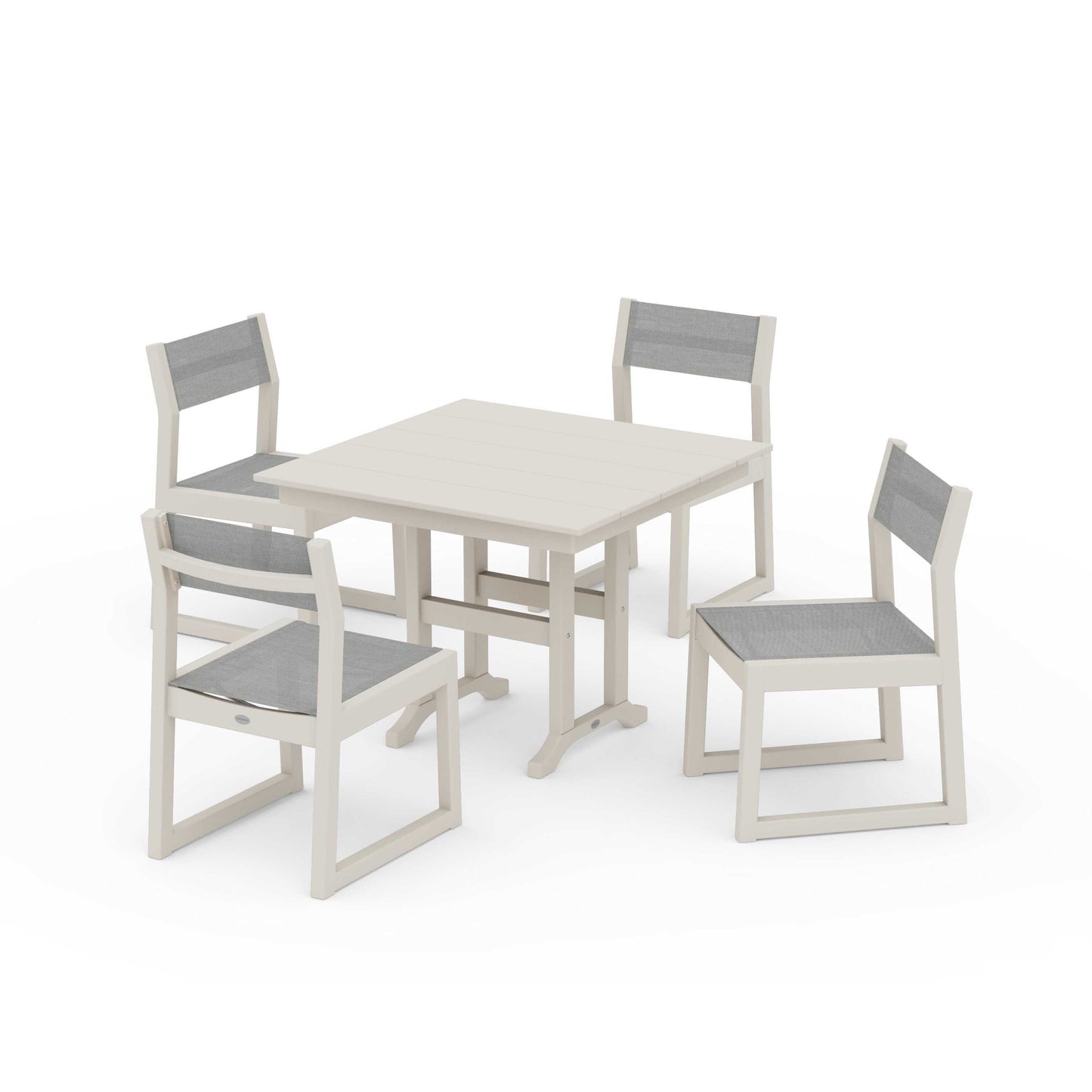 POLYWOOD EDGE Sling Side Chair 5-Piece Farmhouse Dining Set — Sand / Metallic Sling