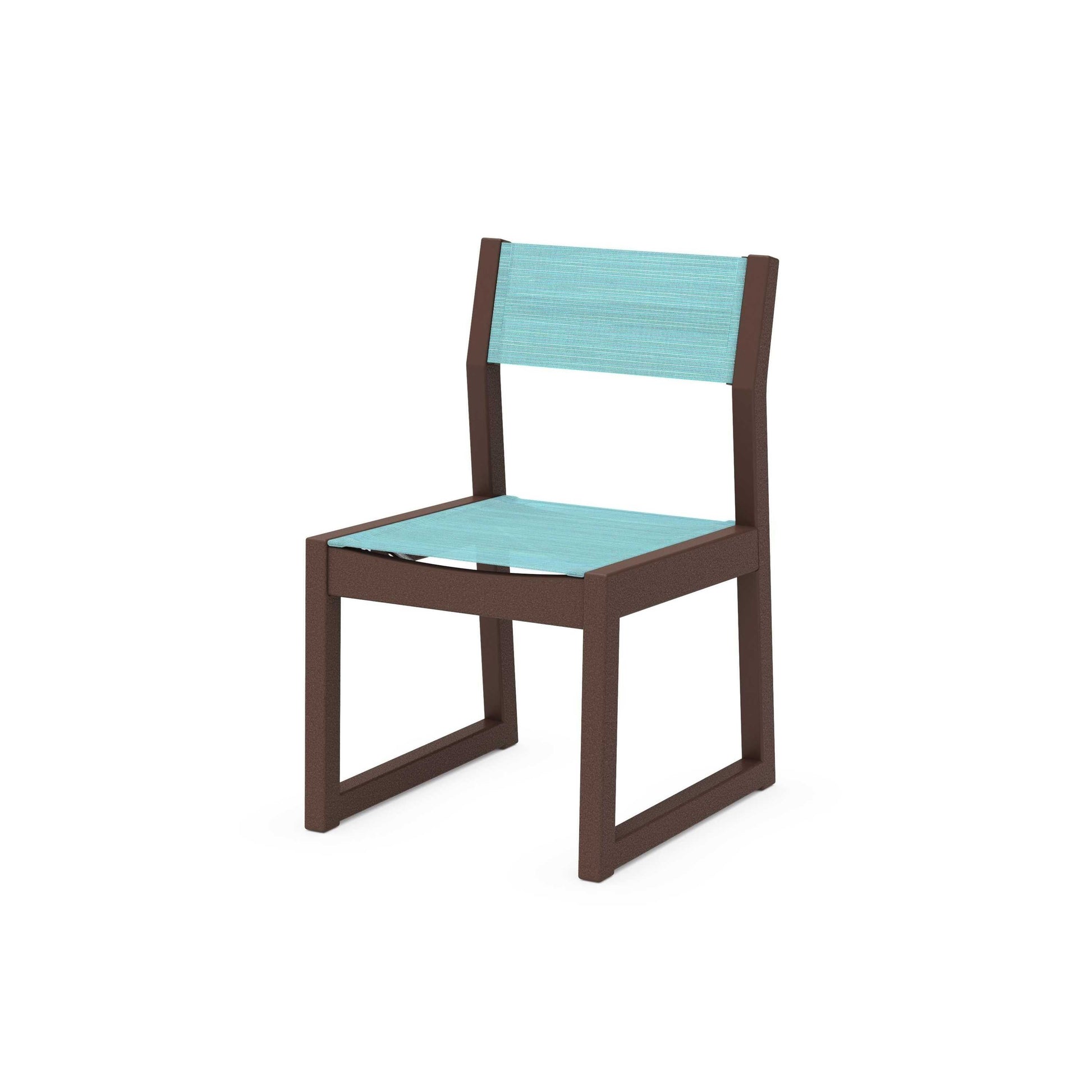 POLYWOOD EDGE Sling Dining Side Chair — Mahogany / Dupioni Aquamarine Sling