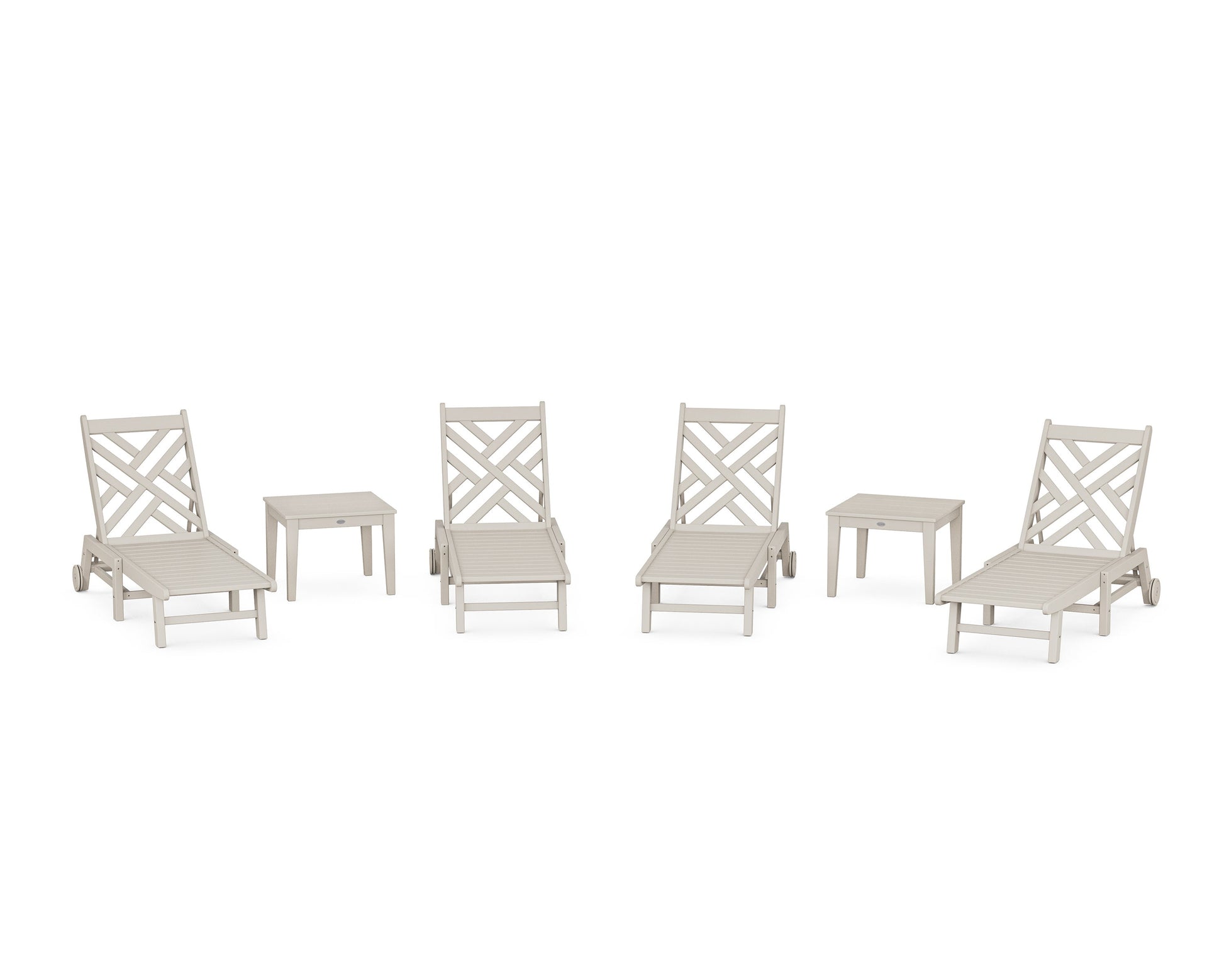 POLYWOOD Chippendale 6-Piece Chaise Set with Wheels — Sand