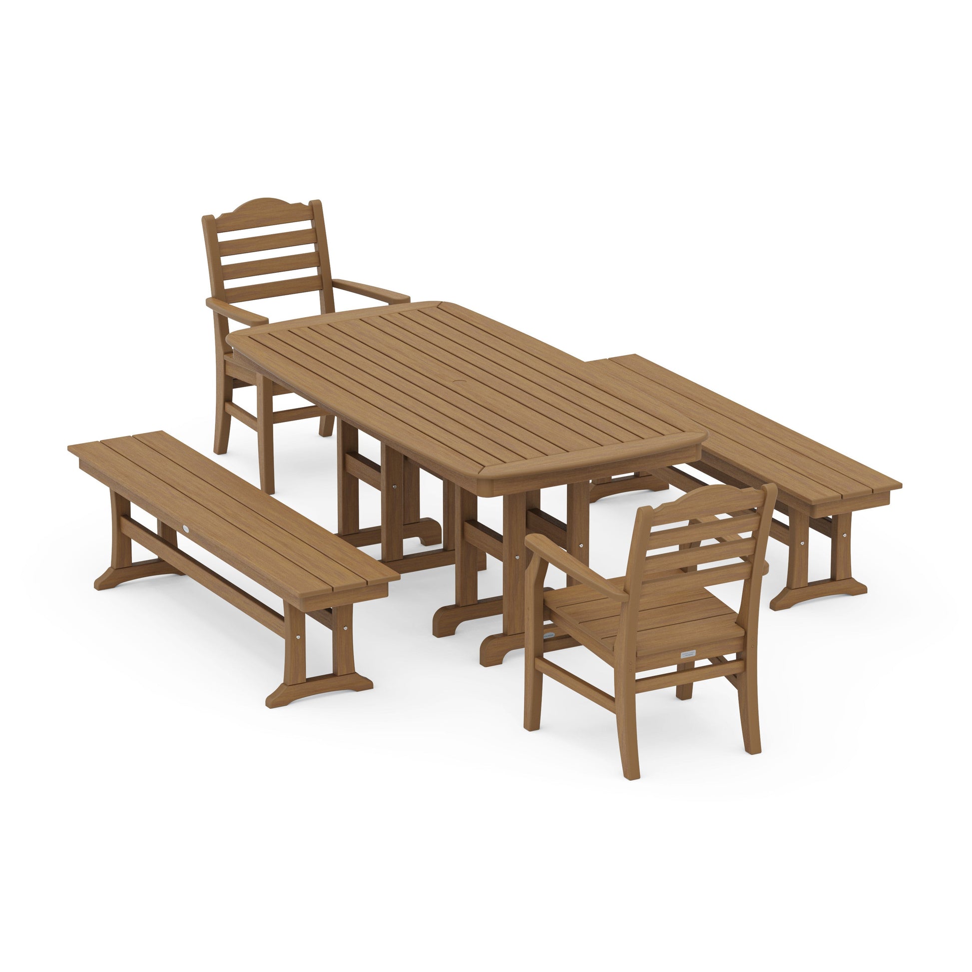 POLYWOOD Savannah 5-Piece Dining Set with Benches — Natural