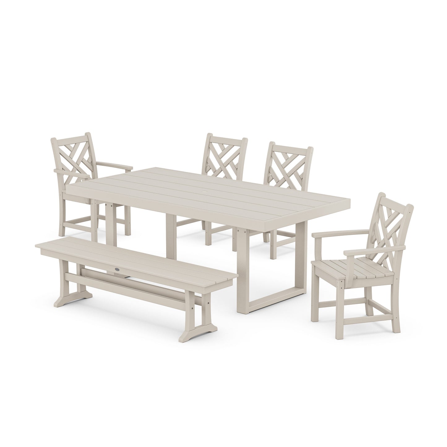 POLYWOOD Chippendale 6-Piece Dining Set with Bench — Sand