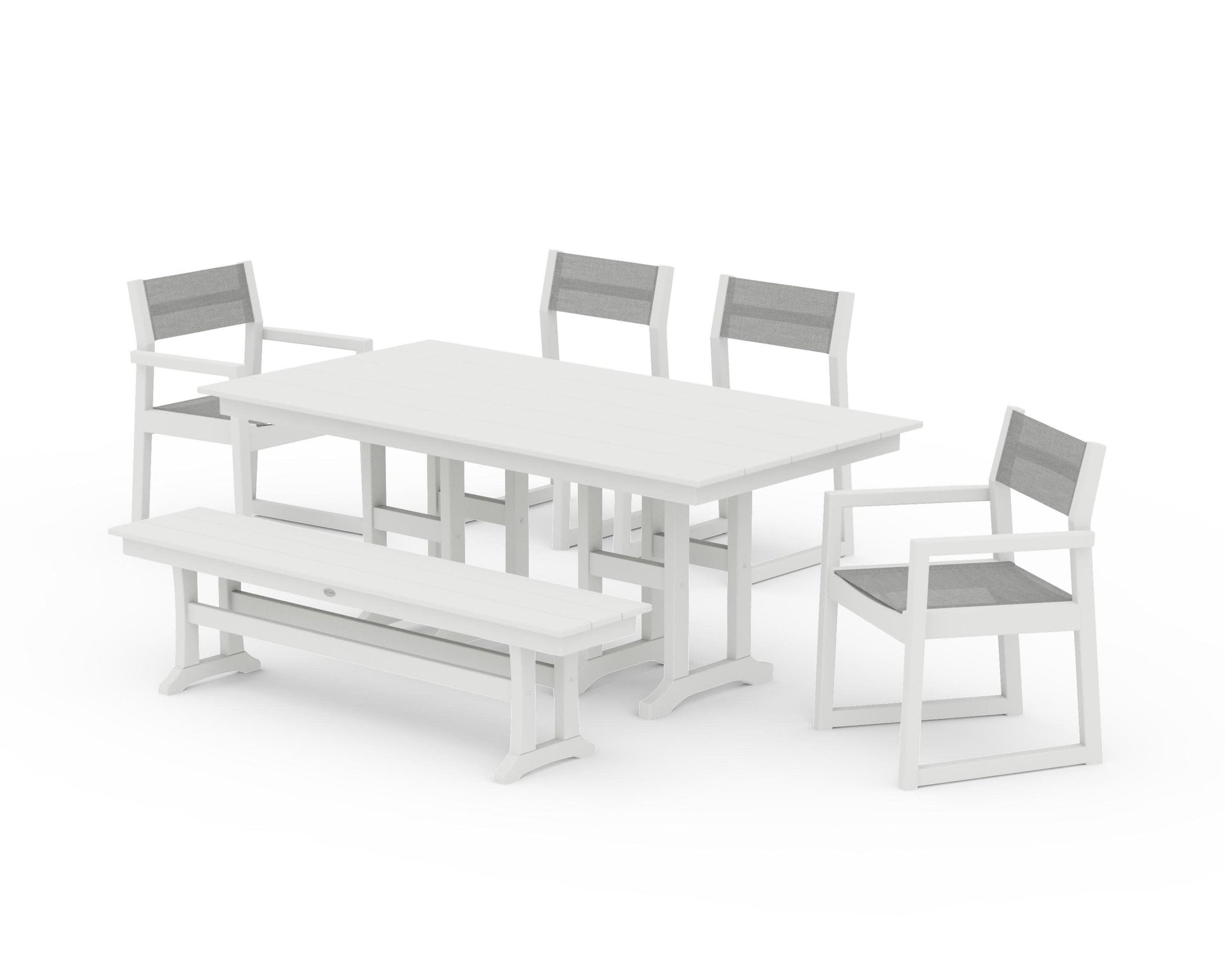 POLYWOOD EDGE Sling 6-Piece Farmhouse Dining Set — Vintage White / Metallic Sling