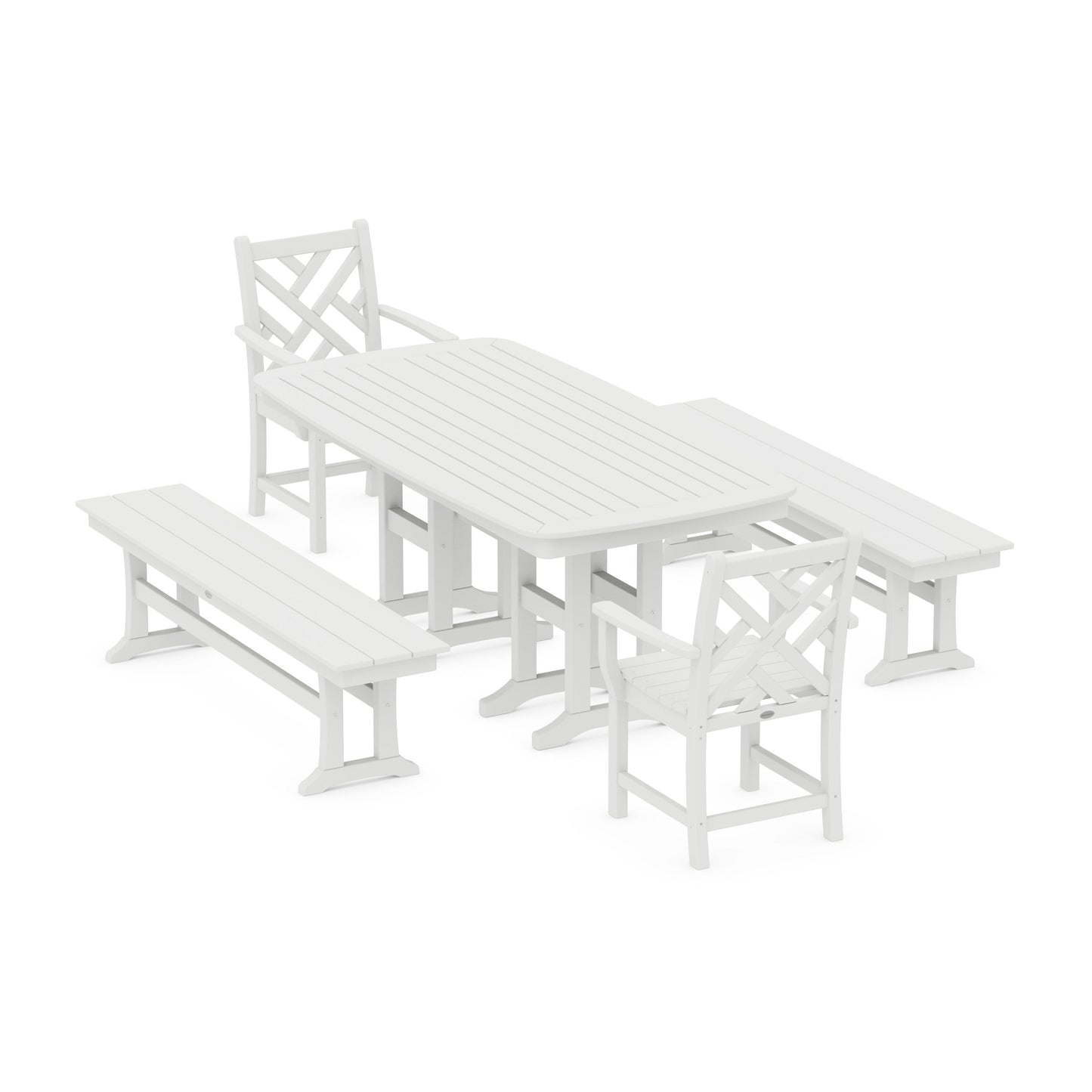 POLYWOOD Chippendale 5-Piece Dining Set with Benches — White