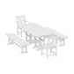 POLYWOOD Chippendale 5-Piece Dining Set with Benches — White