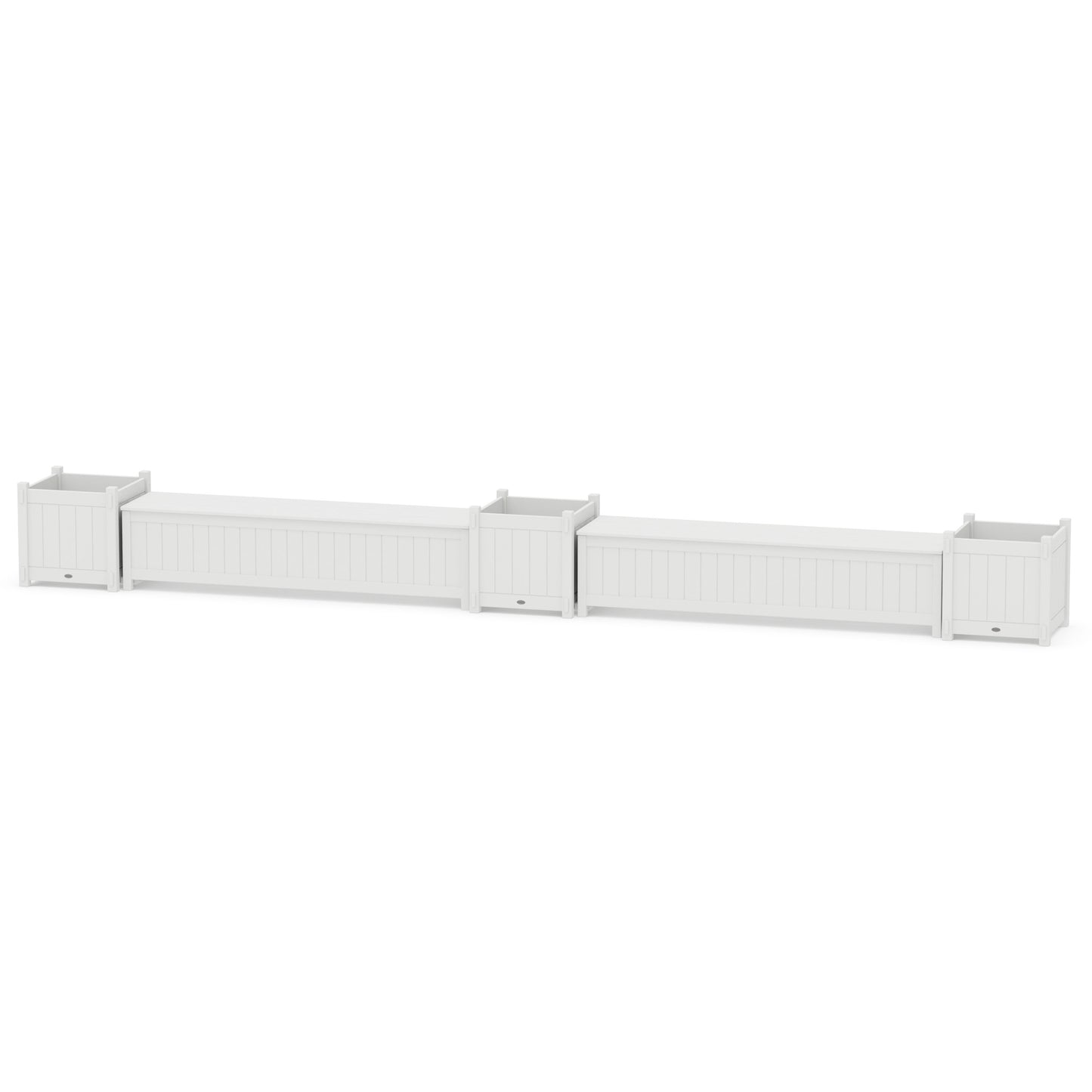 POLYWOOD 72" Vineyard Straight Double Planter Storage Bench Set- Large — White
