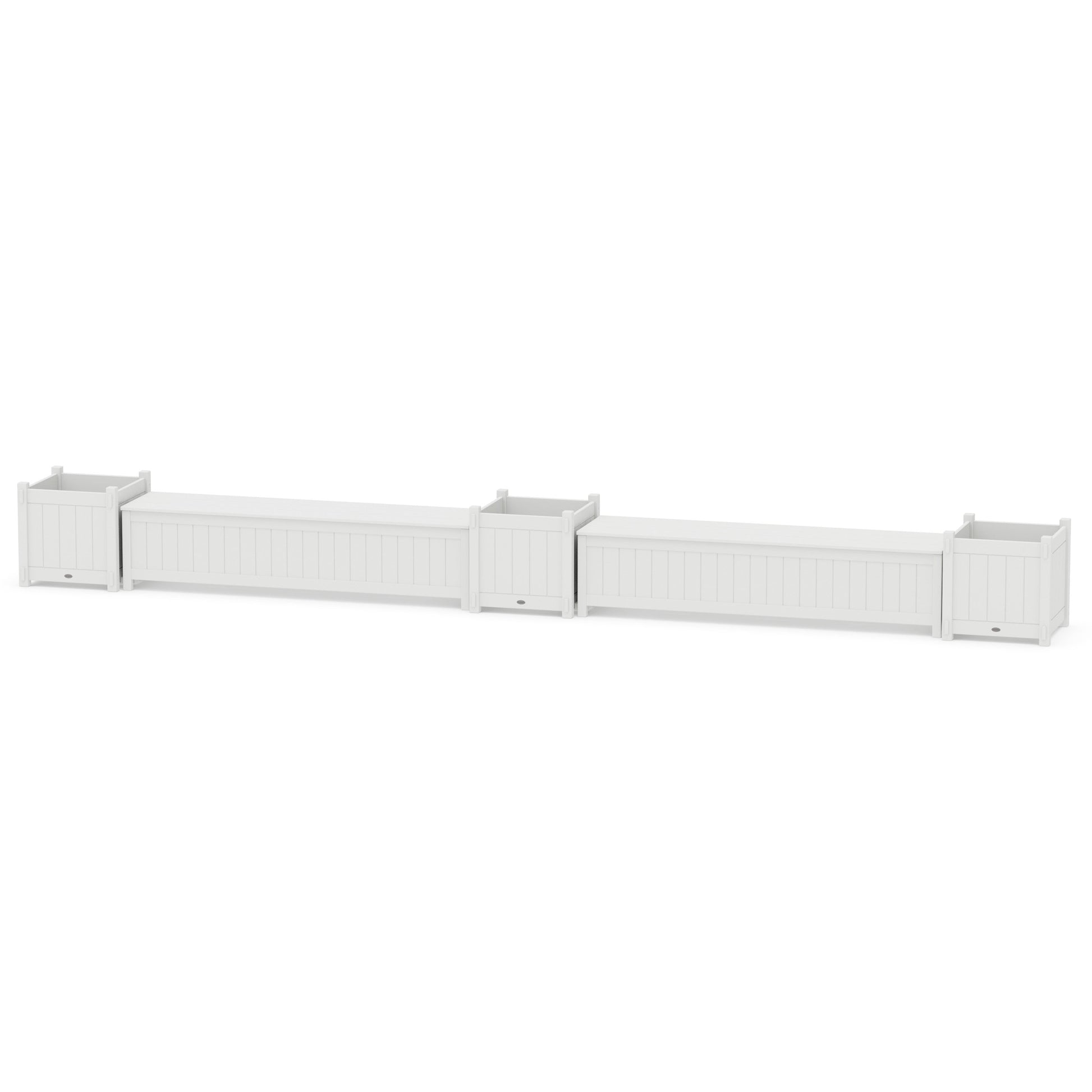 POLYWOOD 72" Vineyard Straight Double Planter Storage Bench Set- Large — White