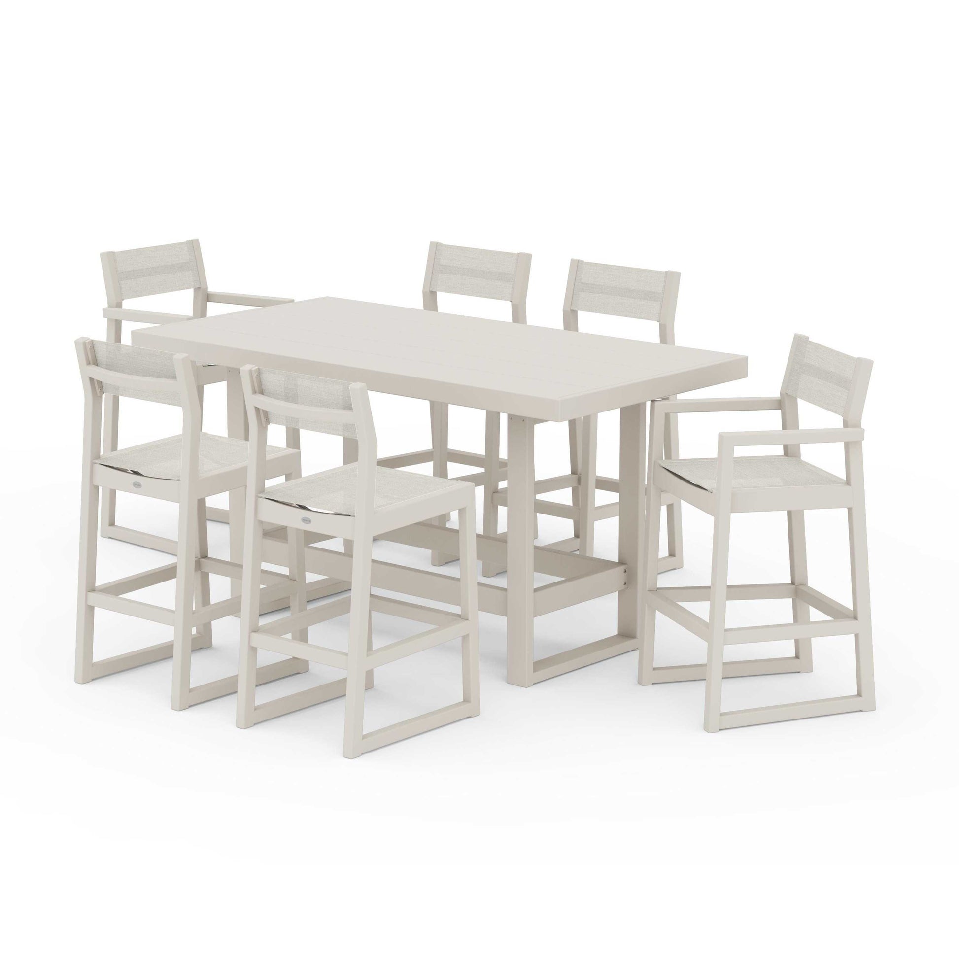 POLYWOOD EDGE Sling 7-Piece Bar Table Set — Sand / Parchment Sling