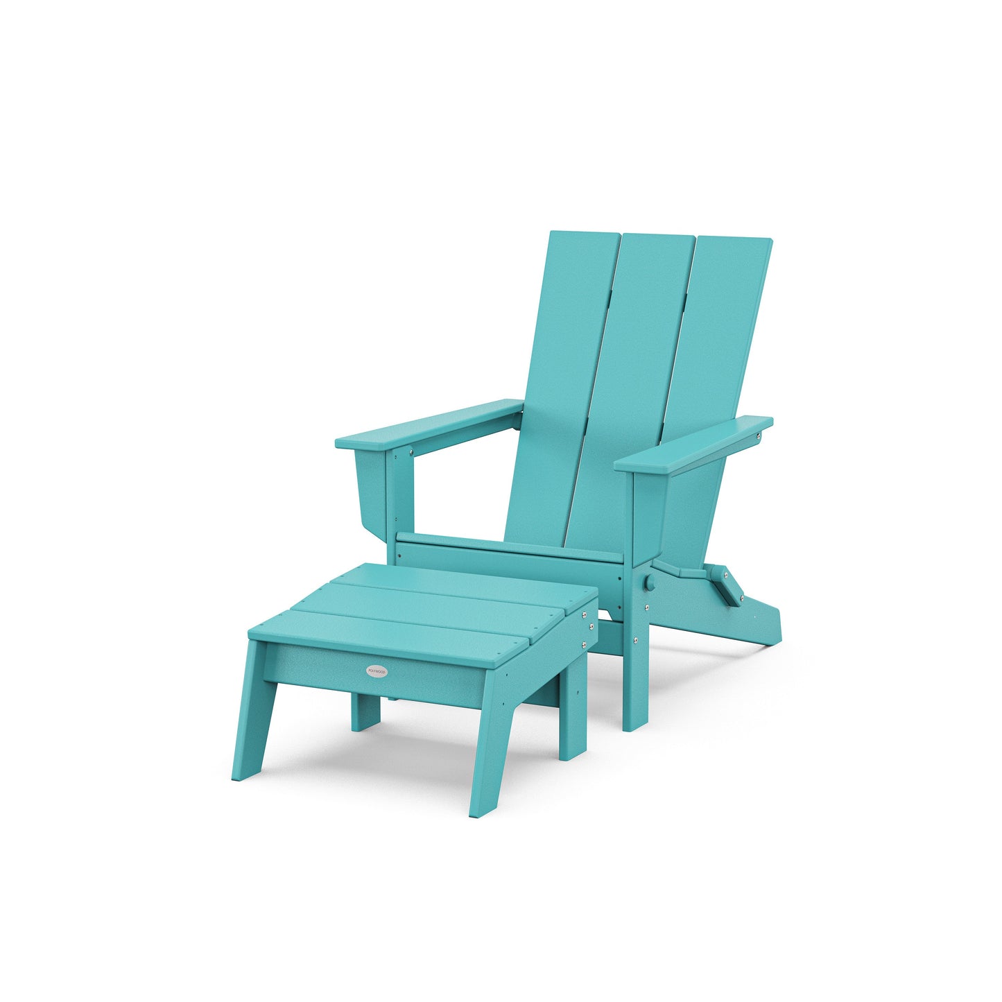 POLYWOOD Modern Studio Folding Adirondack Chair with Ottoman — Aruba