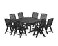 POLYWOOD Nautical Highback 9-Piece Square Farmhouse Dining Set with Trestle Legs — Black
