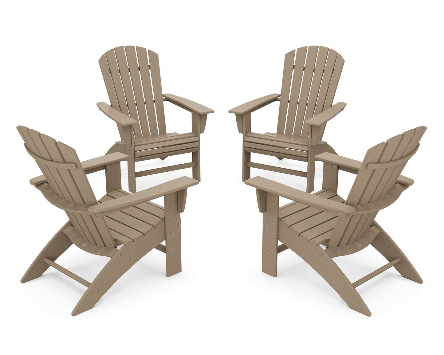 POLYWOOD 4-Piece Nautical Curveback Adirondack Chair Conversation Set — Vintage Sahara