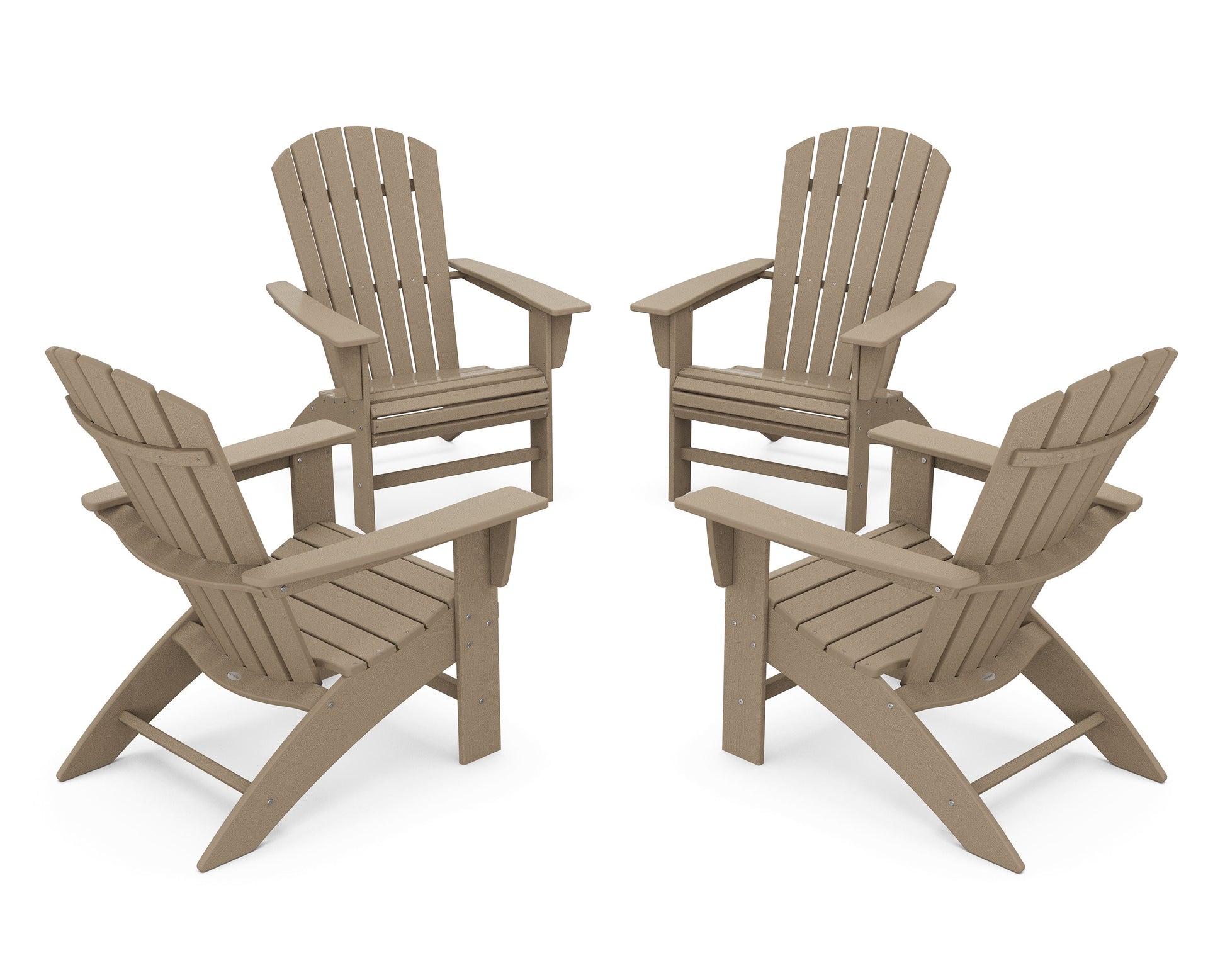POLYWOOD 4-Piece Nautical Curveback Adirondack Chair Conversation Set — Vintage Sahara