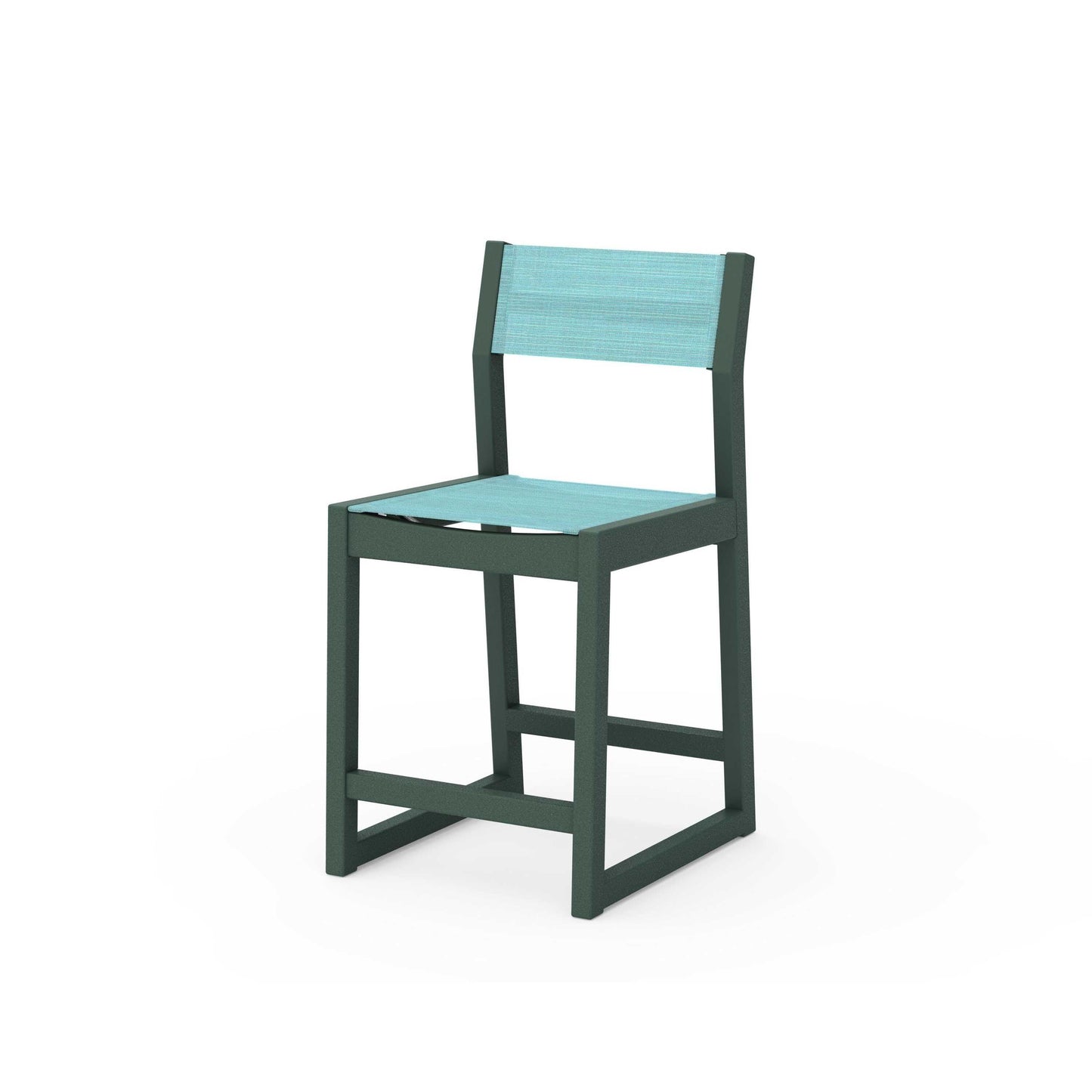 POLYWOOD EDGE Sling Counter Side Chair — Green / Dupioni Aquamarine Sling