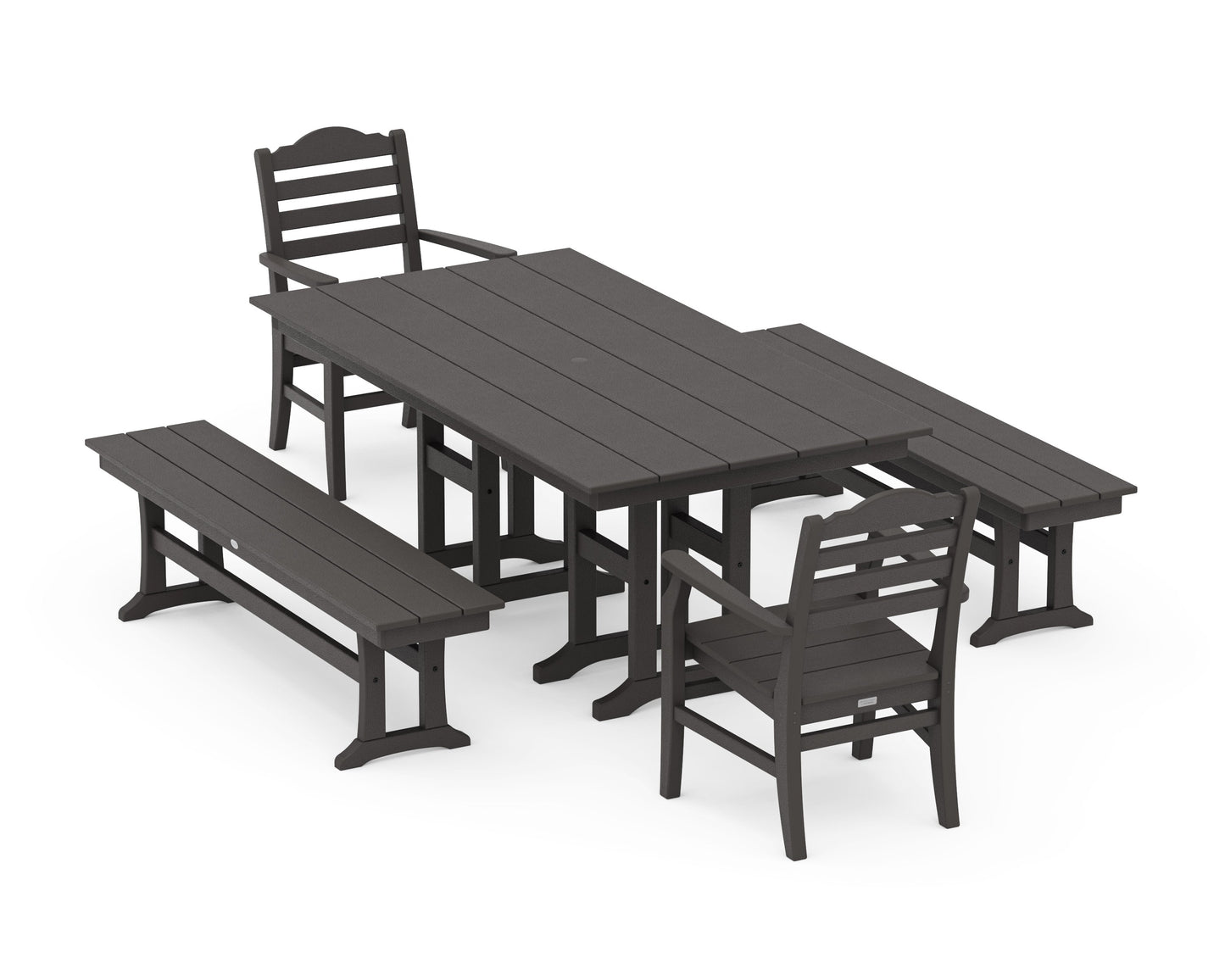 POLYWOOD Savannah 5-Piece Farmhouse Dining Set with Benches — Vintage Coffee
