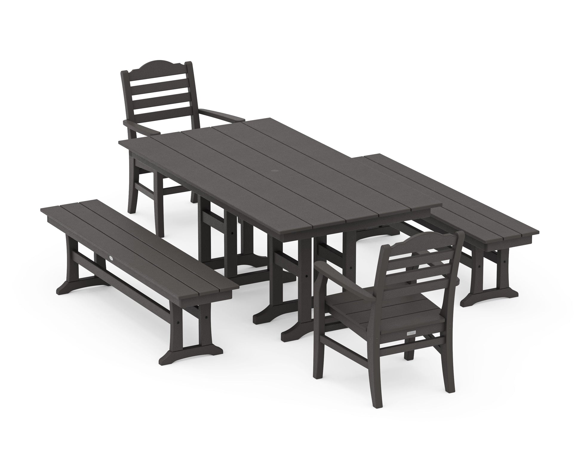 POLYWOOD Savannah 5-Piece Farmhouse Dining Set with Benches — Vintage Coffee