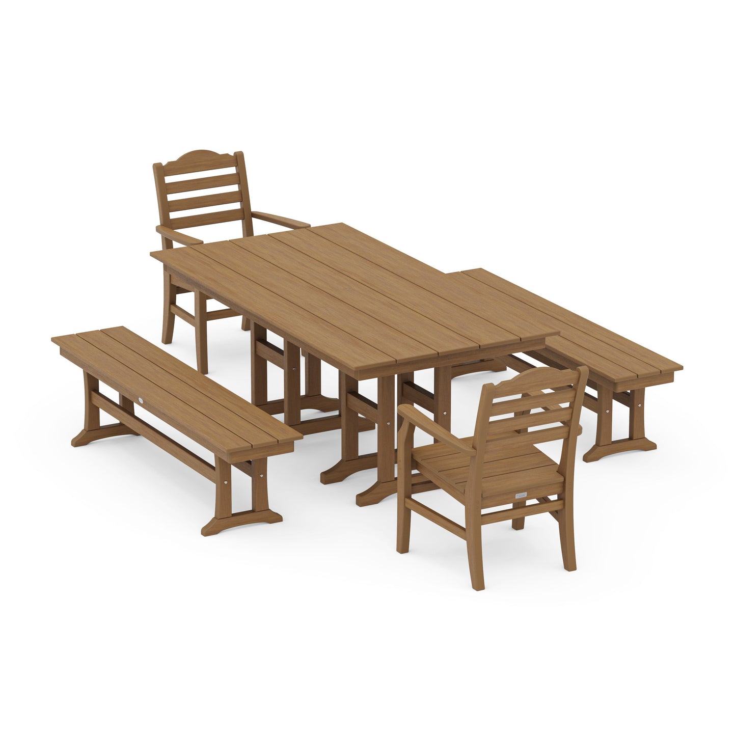 POLYWOOD Savannah 5-Piece Farmhouse Dining Set with Benches — Natural