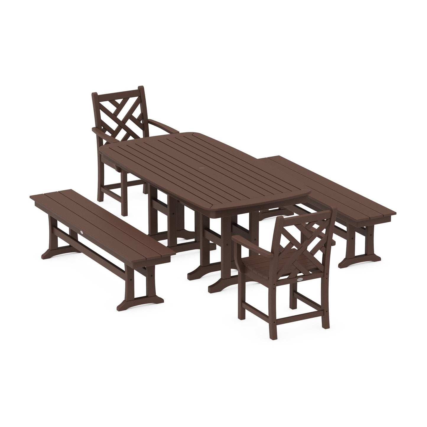 POLYWOOD Chippendale 5-Piece Dining Set with Benches — Mahogany