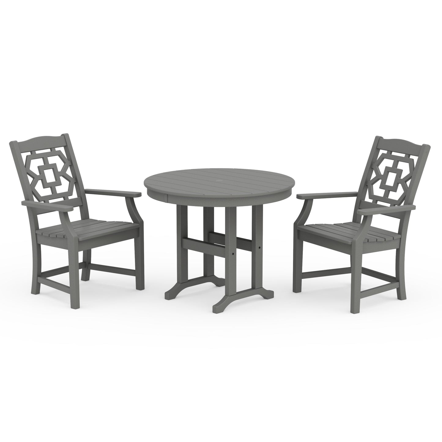 POLYWOOD Chinoiserie 3-Piece Farmhouse Dining Set — Slate Grey