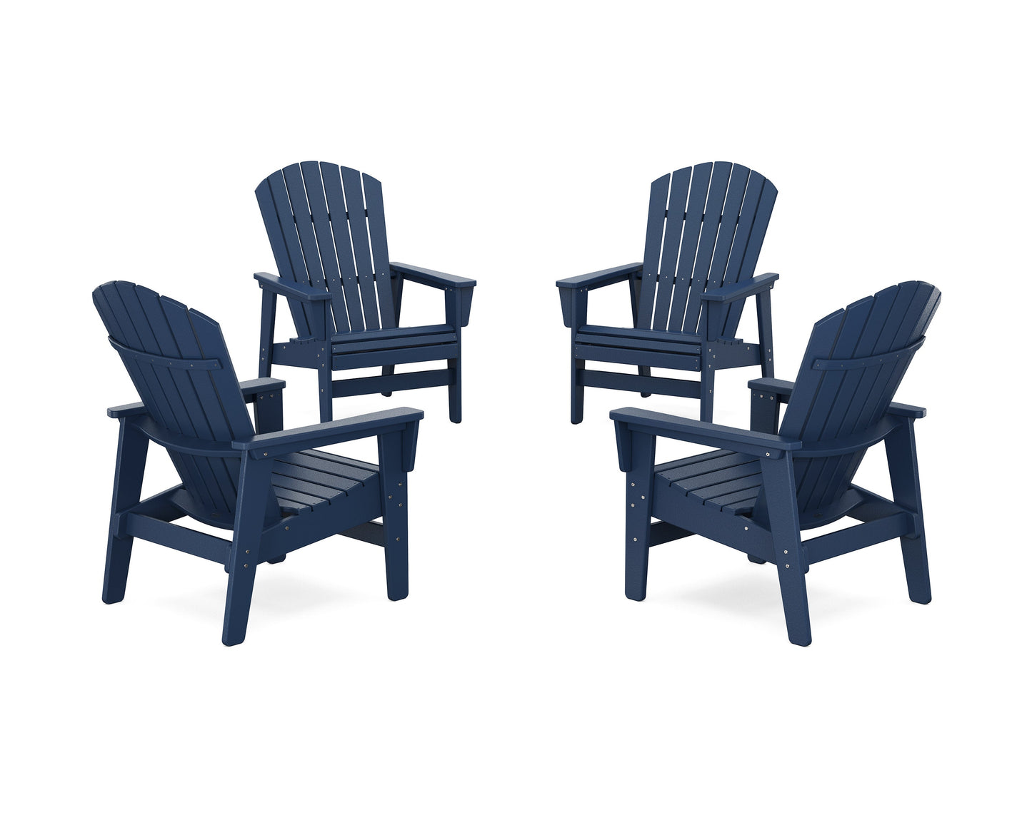 POLYWOOD 4-Piece Nautical Grand Upright Adirondack Chair Conversation Set — Navy